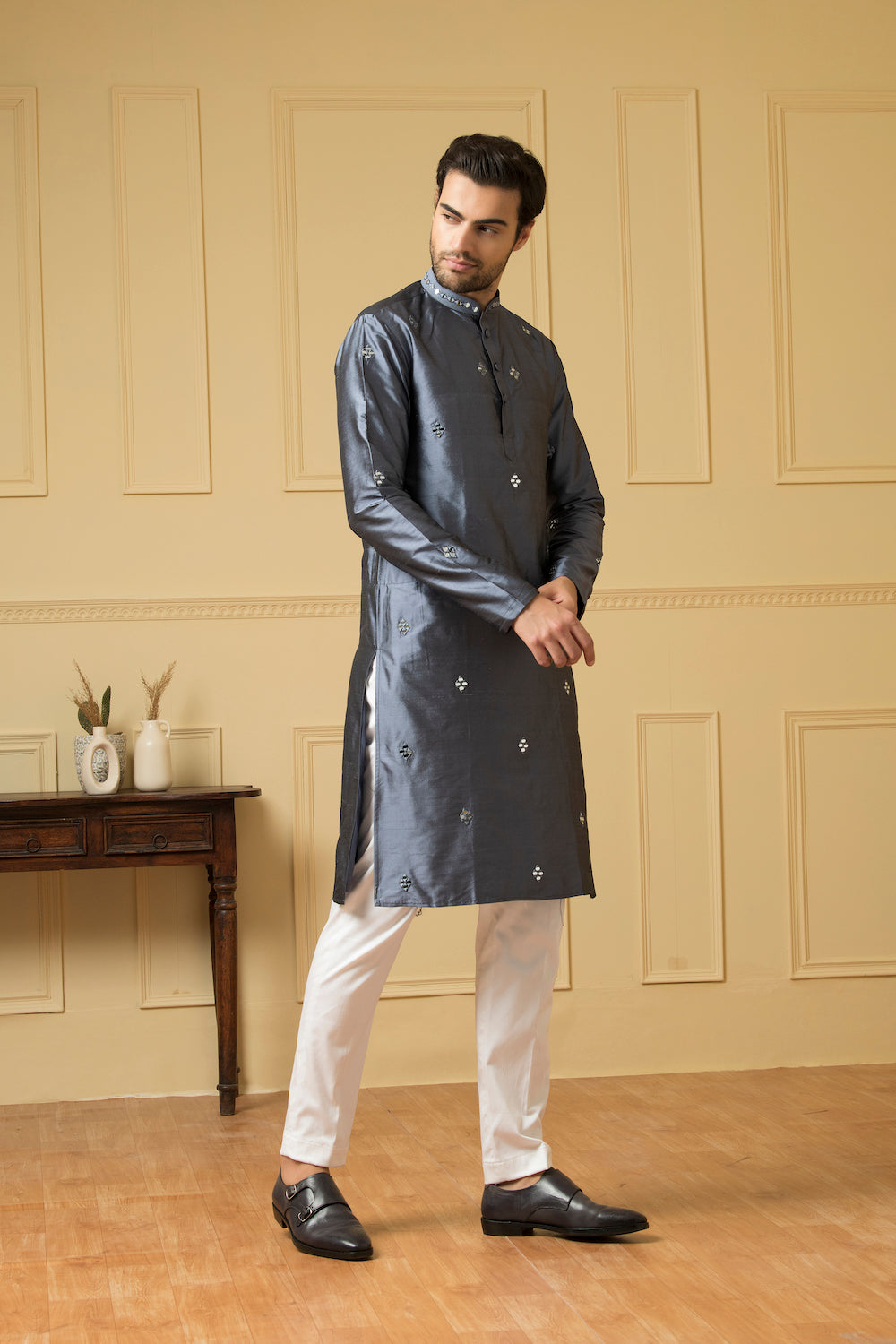 Cobalt Blue Mirror Kurta by Hilo Design - Distacart