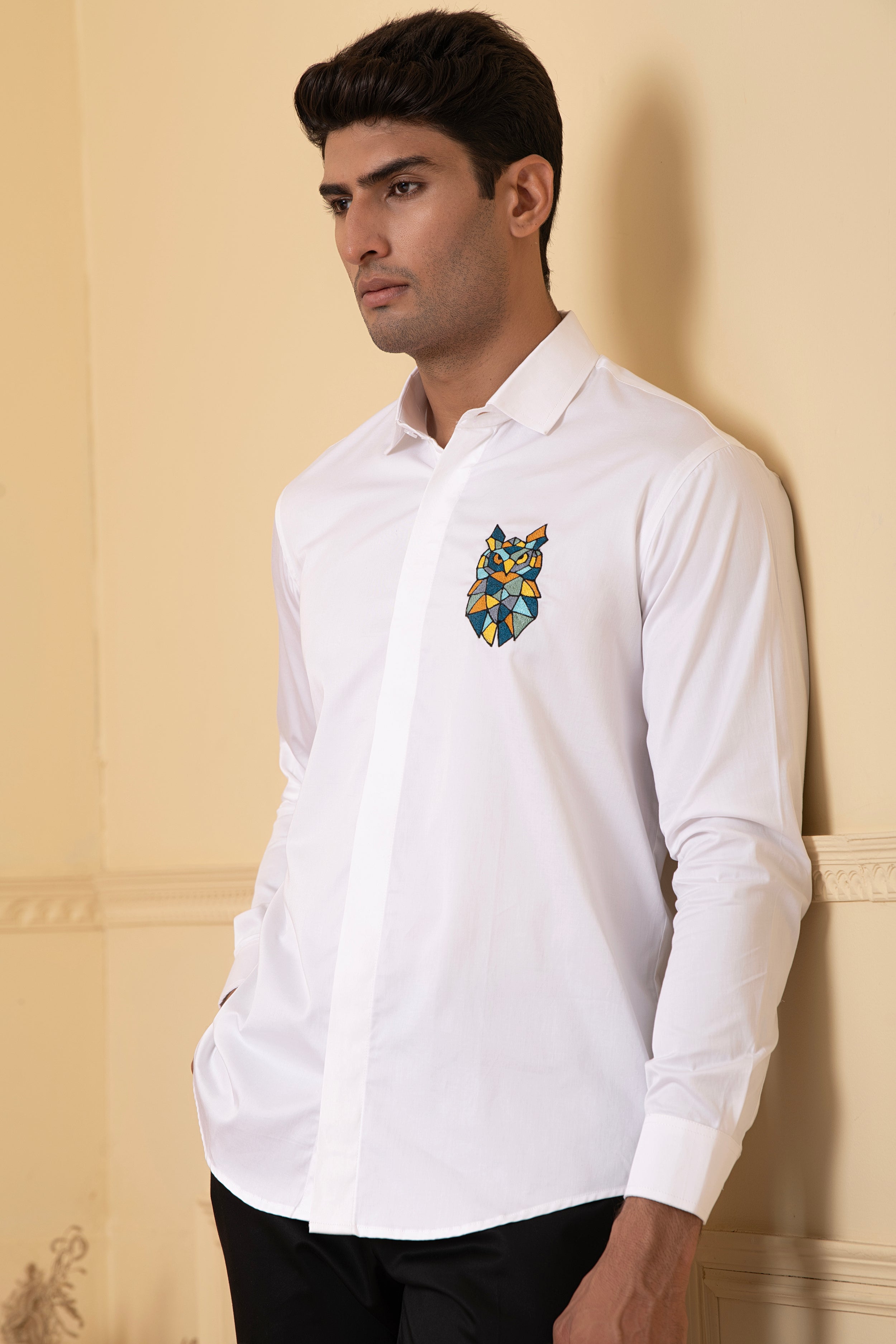 Owl Multicolor Thread Embroidery Shirt by Hilo Design - Distacart