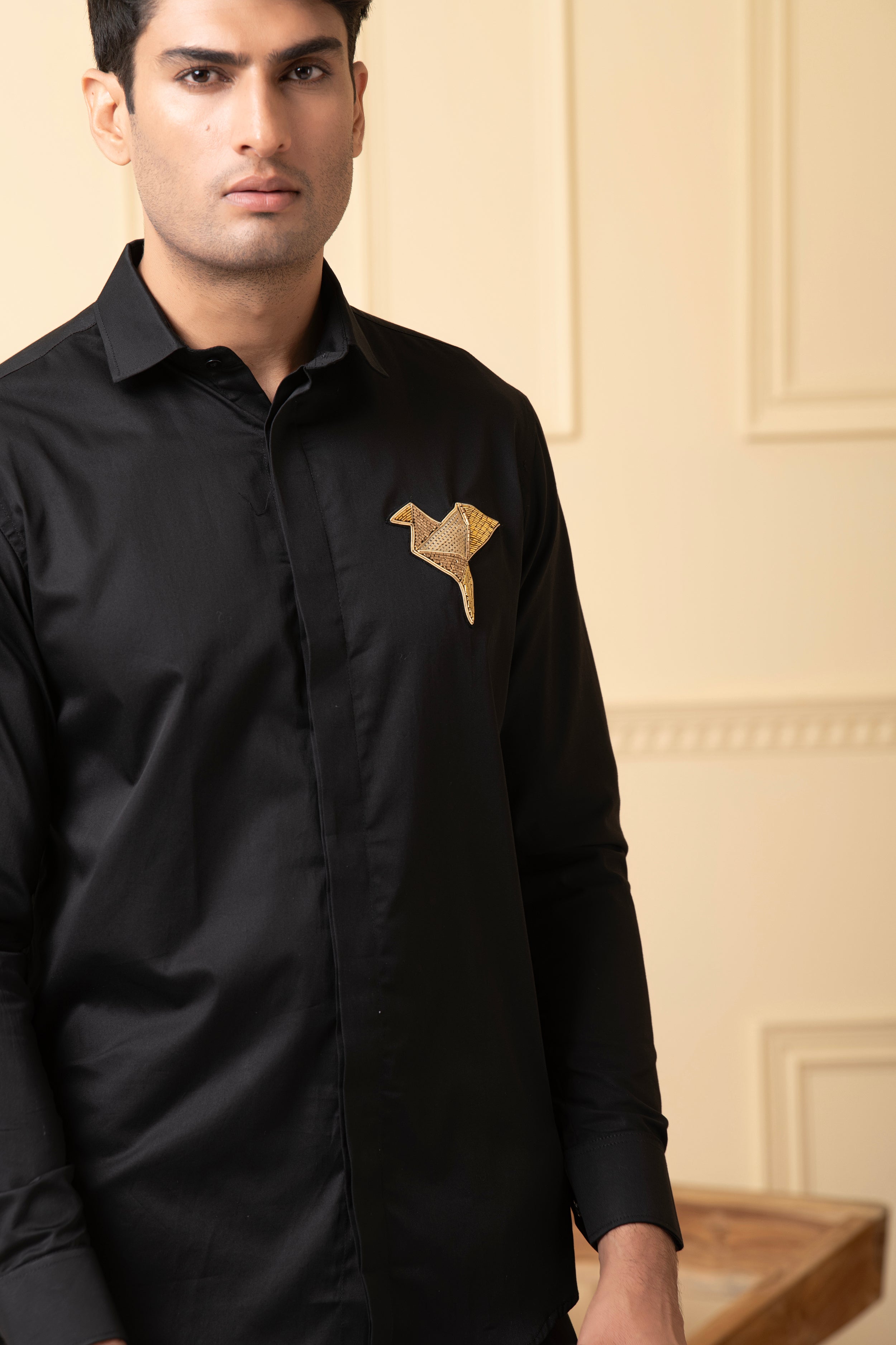 Origami Bird Shaped Embroidery Shirt by Hilo Design - Distacart