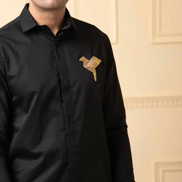 Origami Bird Shaped Embroidery Shirt by Hilo Design - Distacart