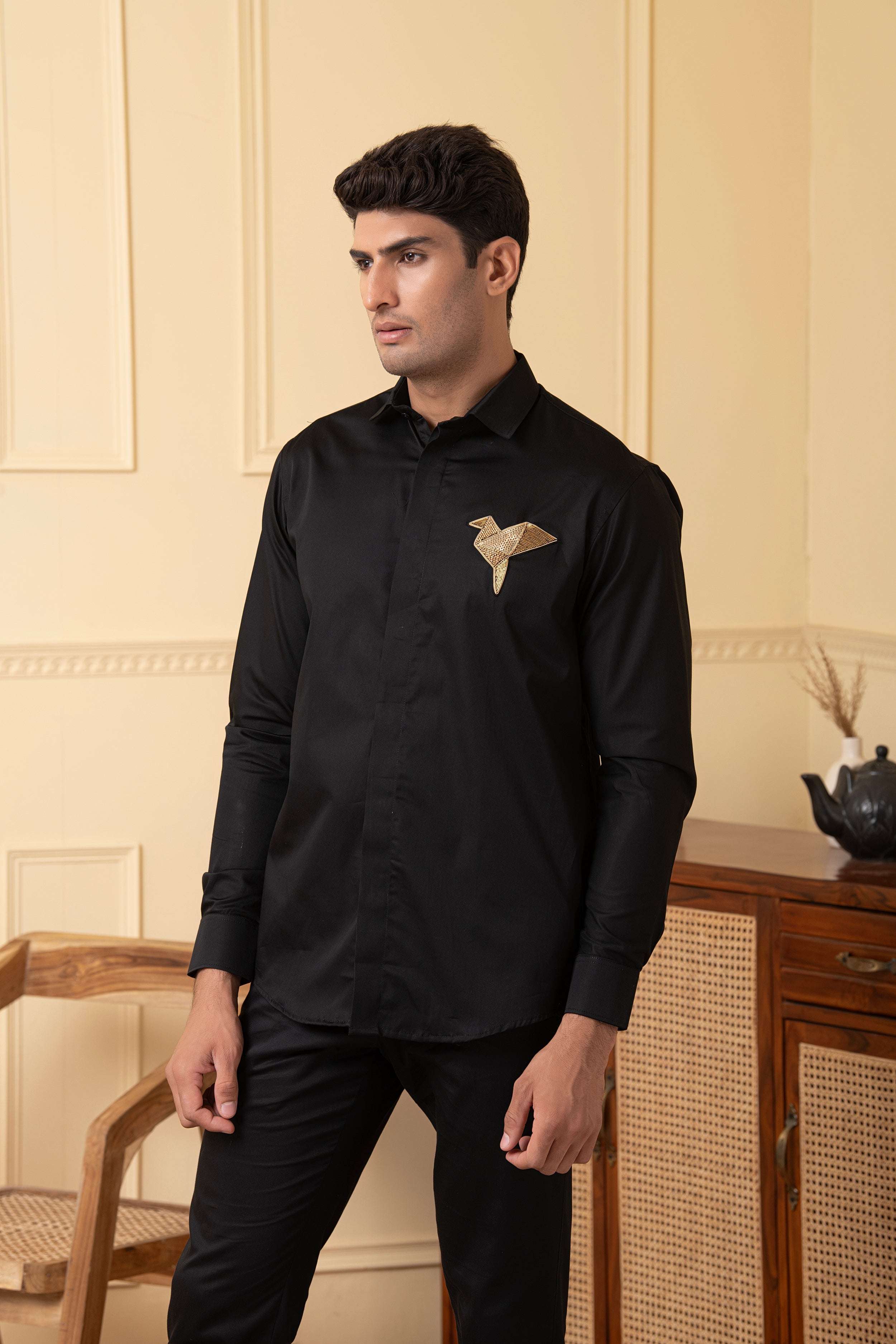 Origami Bird Shaped Embroidery Shirt by Hilo Design - Distacart