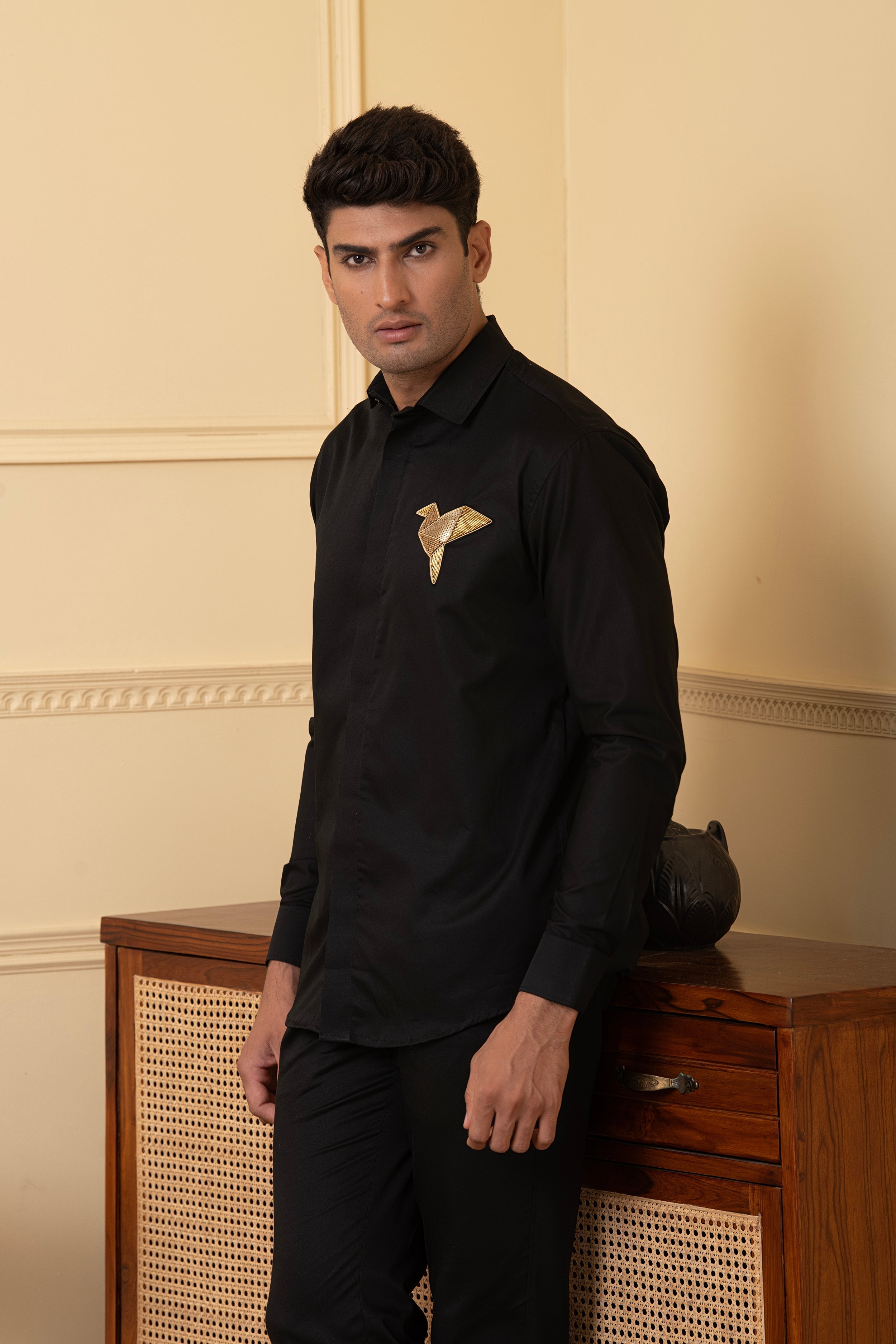 Origami Bird Shaped Embroidery Shirt by Hilo Design
