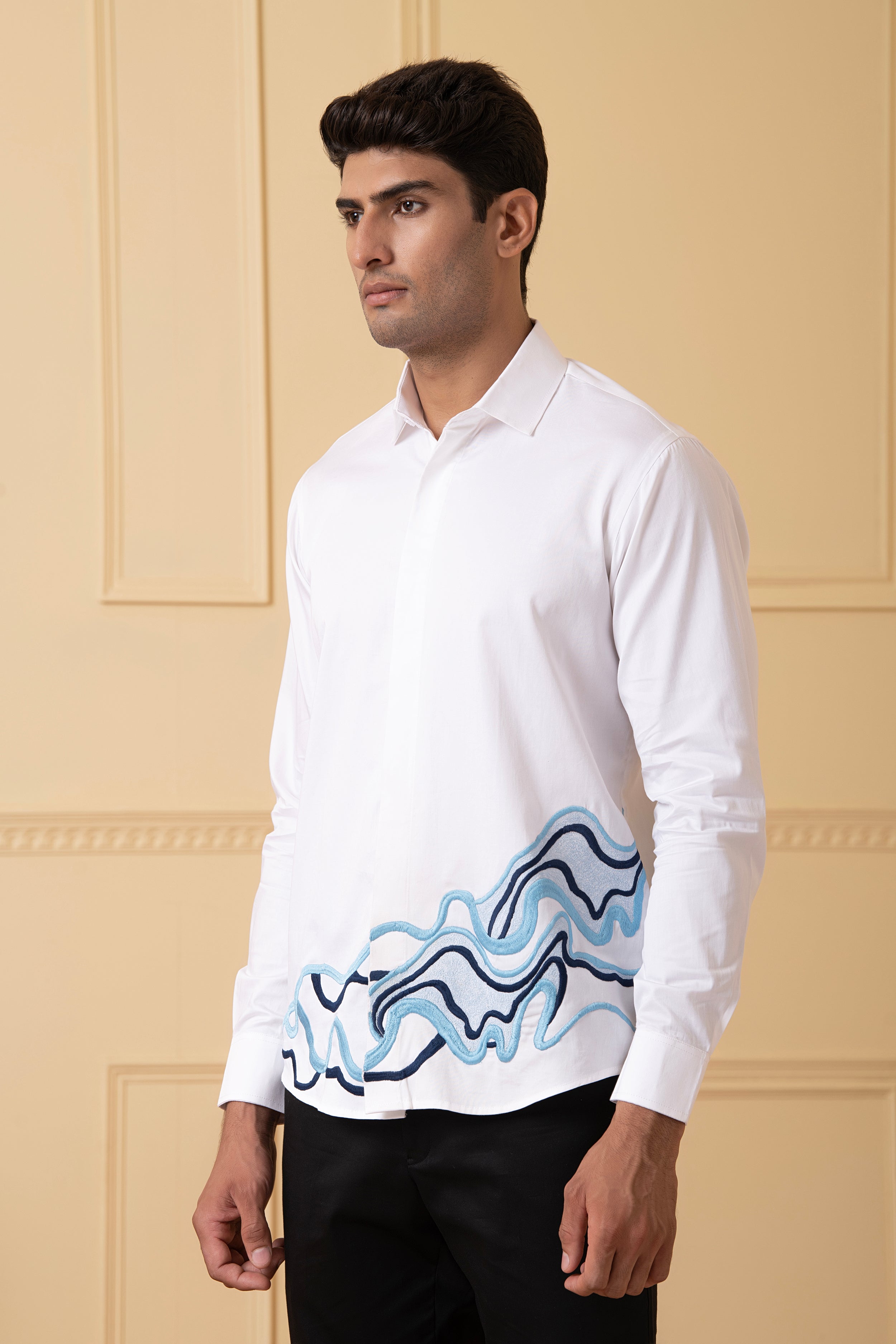 Cloud Lines Thread Embroidery Shirt by Hilo Design - Distacart