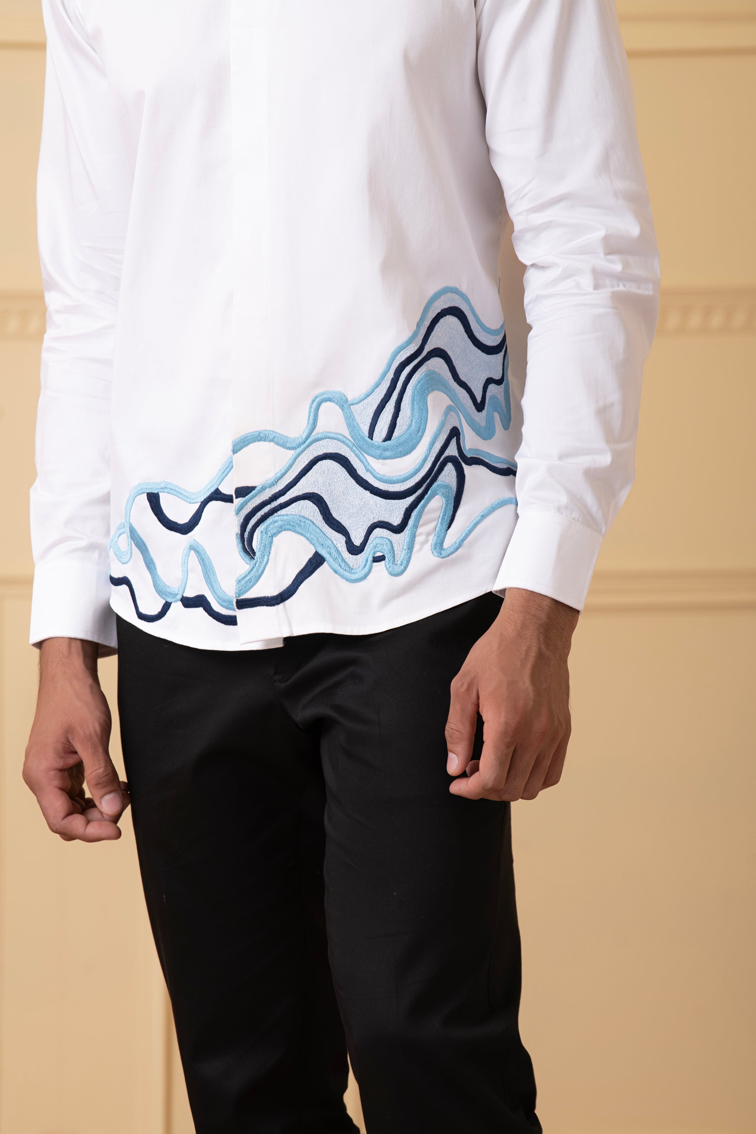Cloud Lines Thread Embroidery Shirt by Hilo Design - Distacart