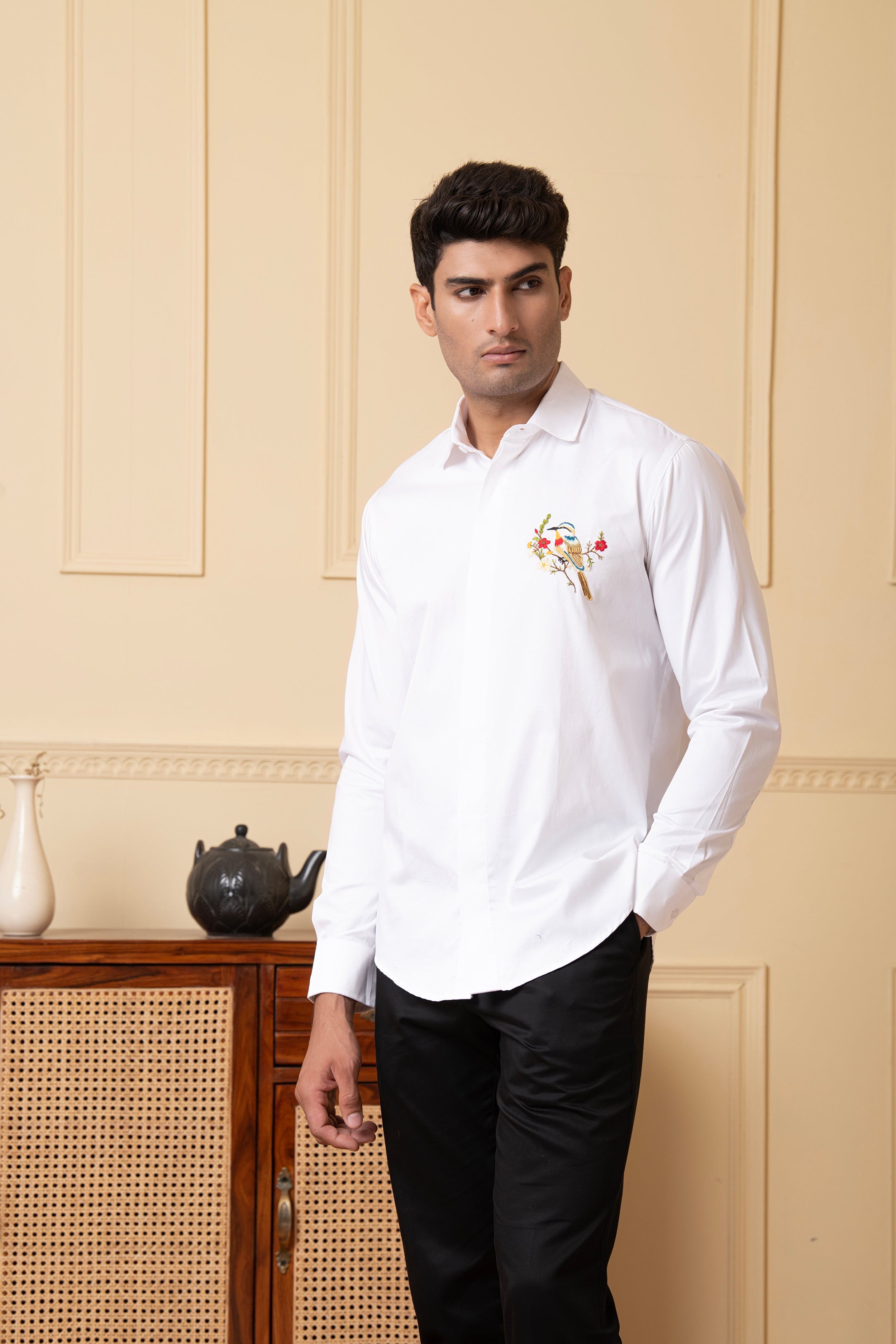 Bird And Stem Embroidery Shirt by Hilo Design - Distacart