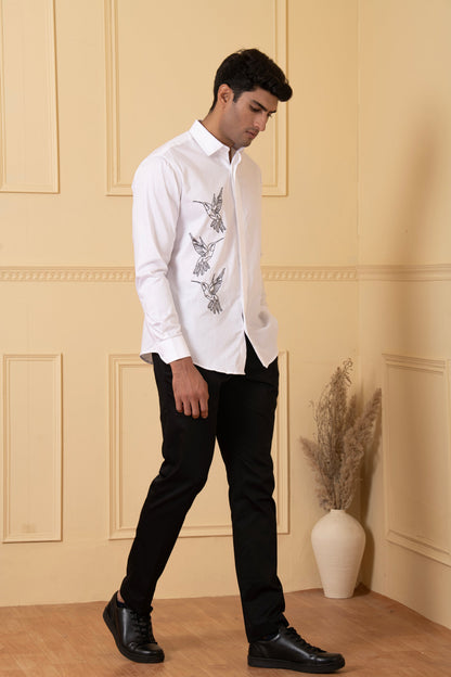 Aurora Birds Line Embroidery Shirt by Hilo Design - Distacart