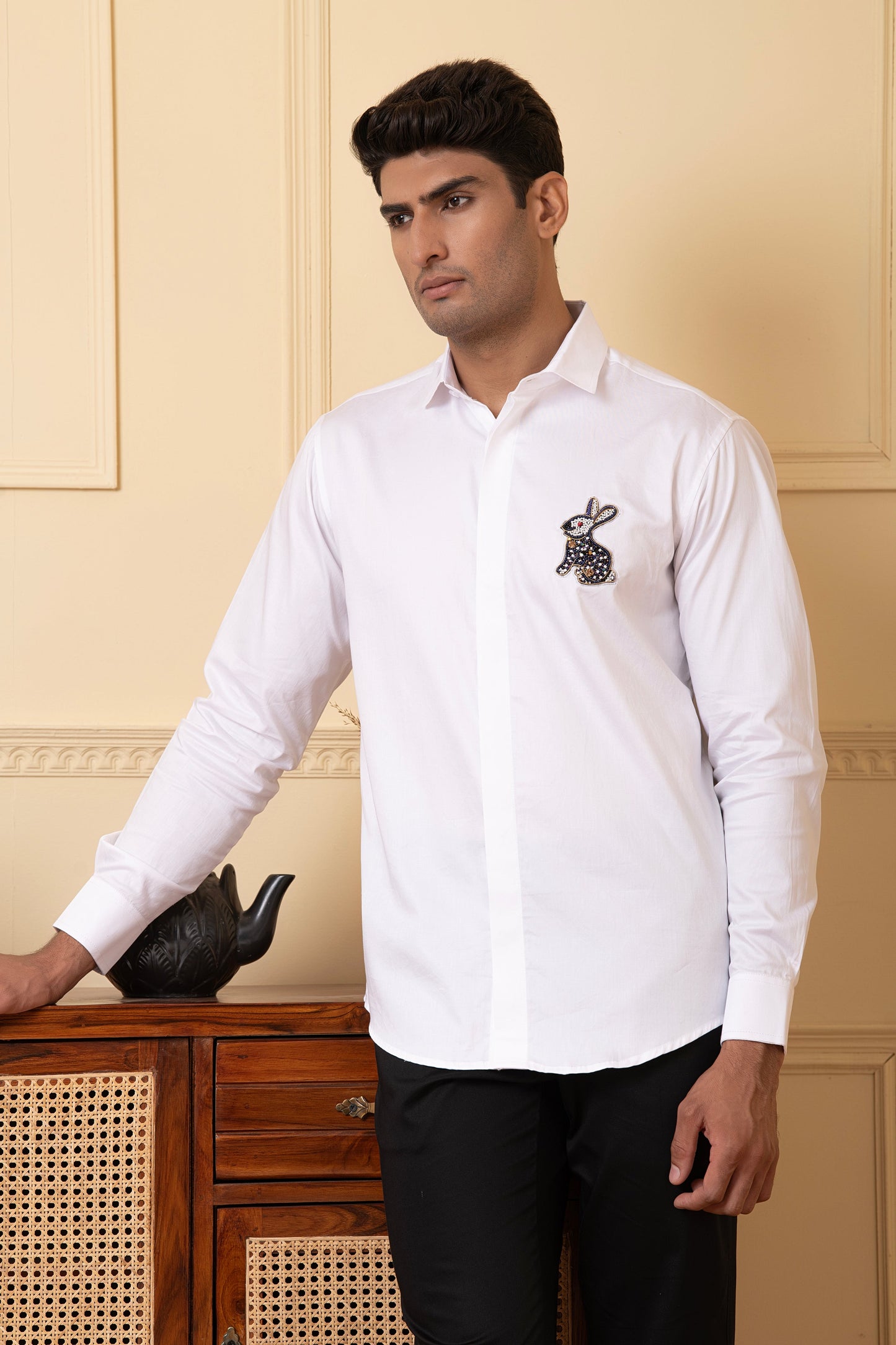 Rabbit Embroidery Shirt by Hilo Design - Distacart