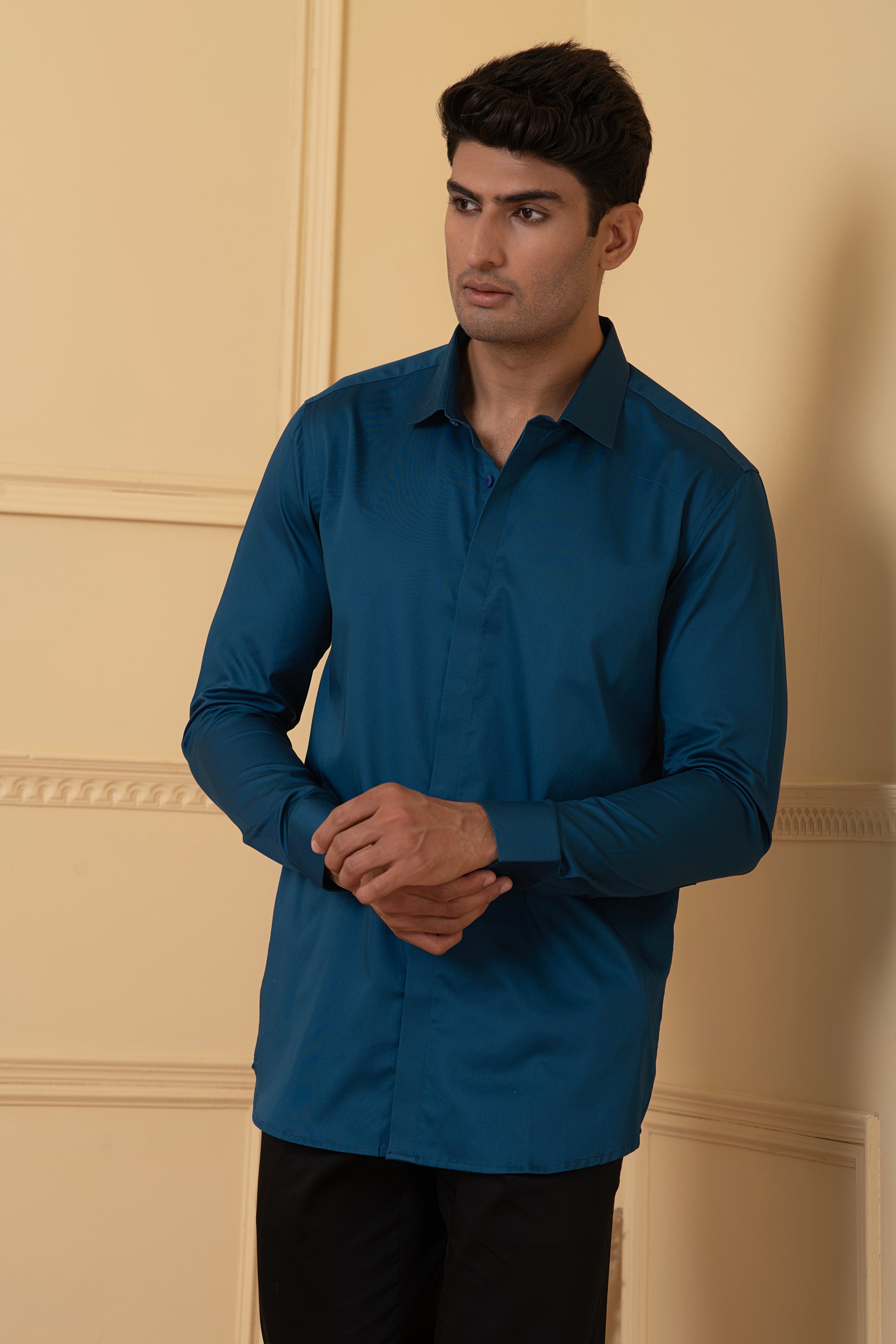 Solid Teal Blue Plain Shirt by Hilo Design - Distacart