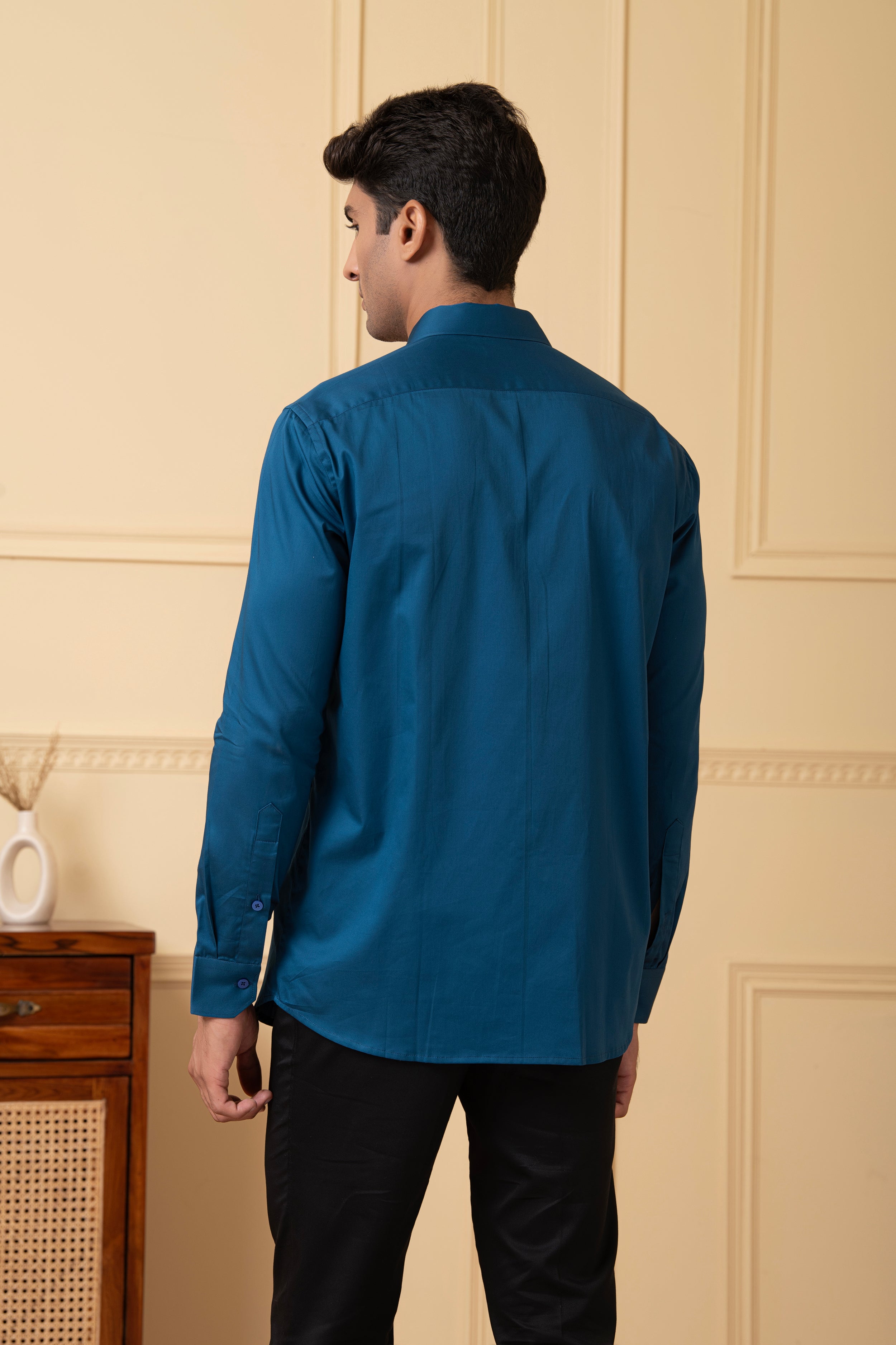 Blue Shirt With A Grey Patch Box by Hilo Design