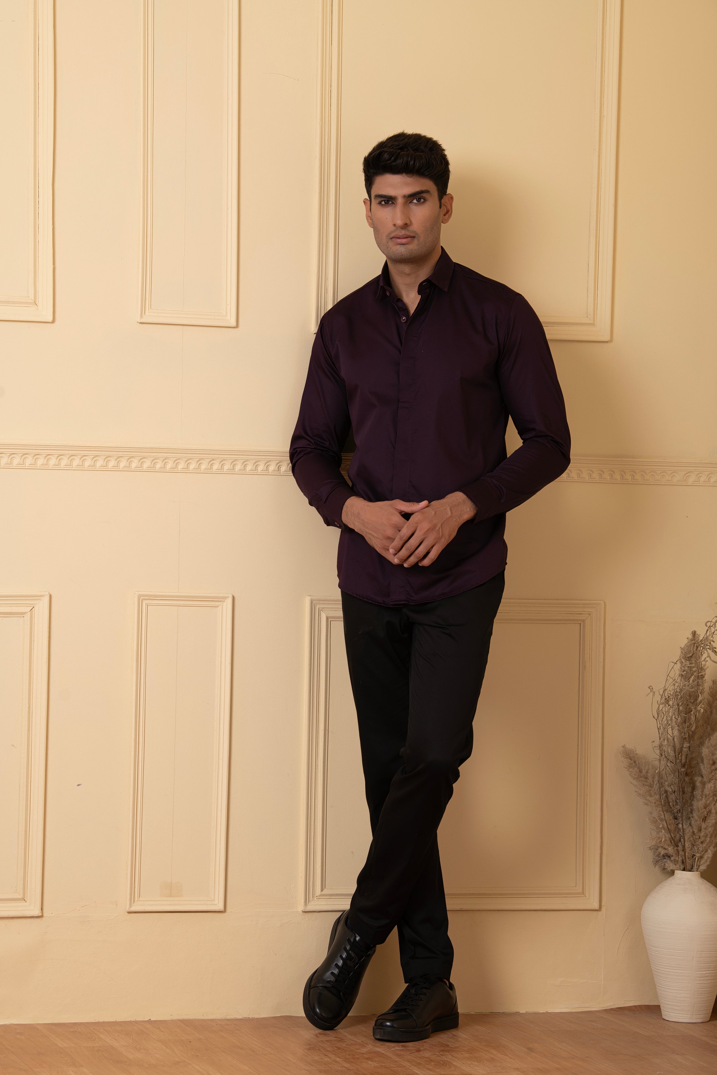 Solid Purple Plain Shirt by Hilo Design