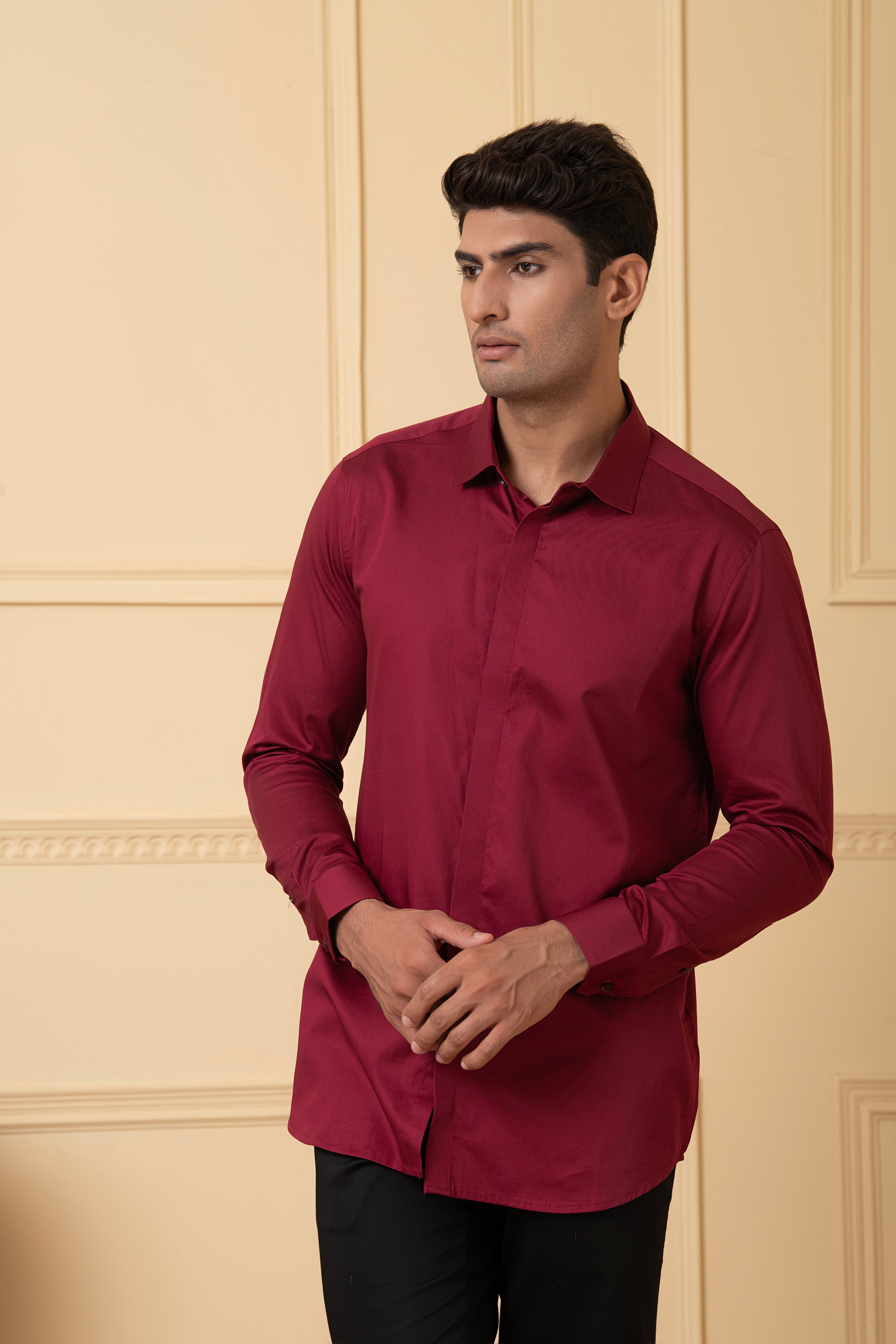 Solid Maroon Plain Shirt by Hilo Design