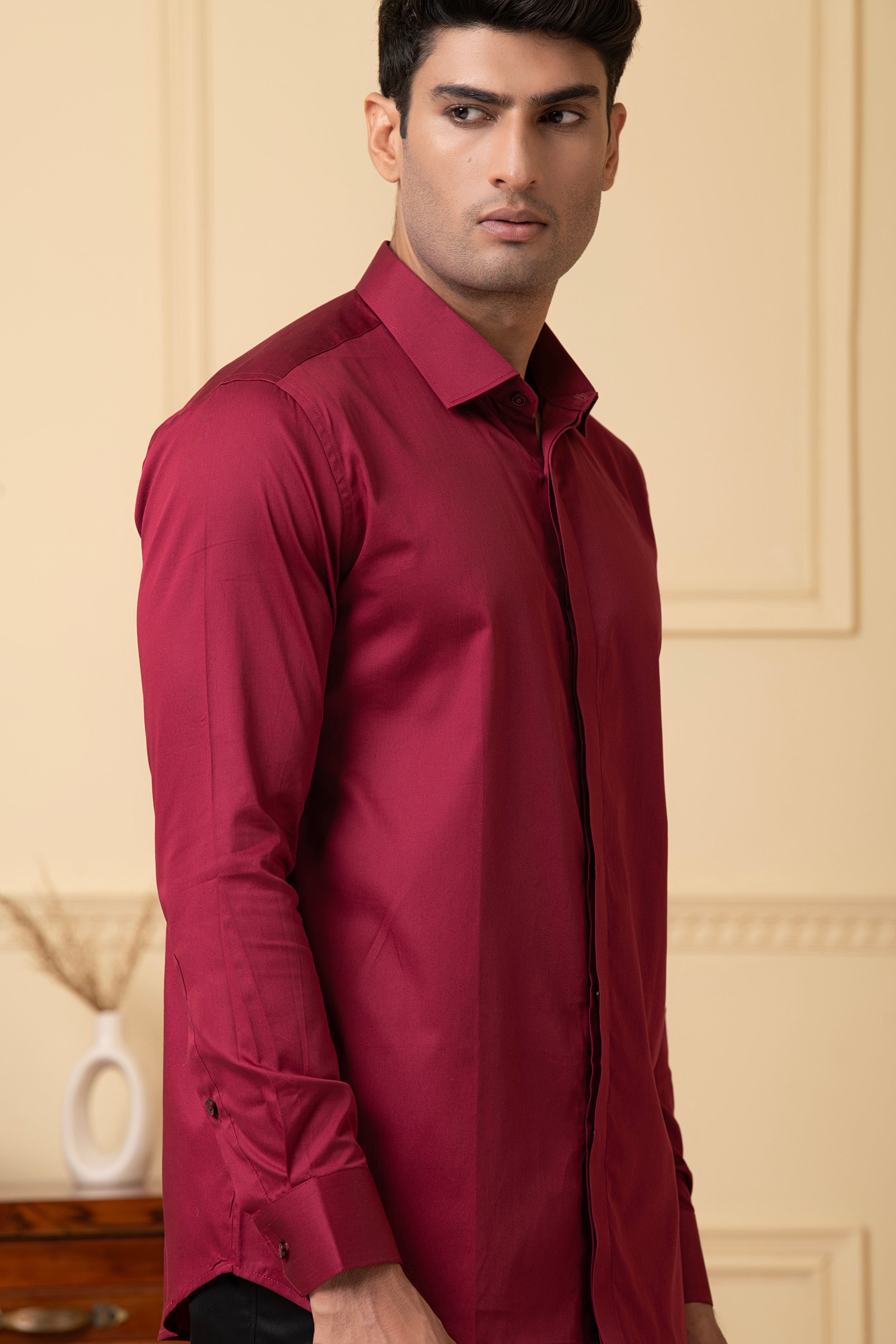 Solid Maroon Plain Shirt by Hilo Design - Distacart