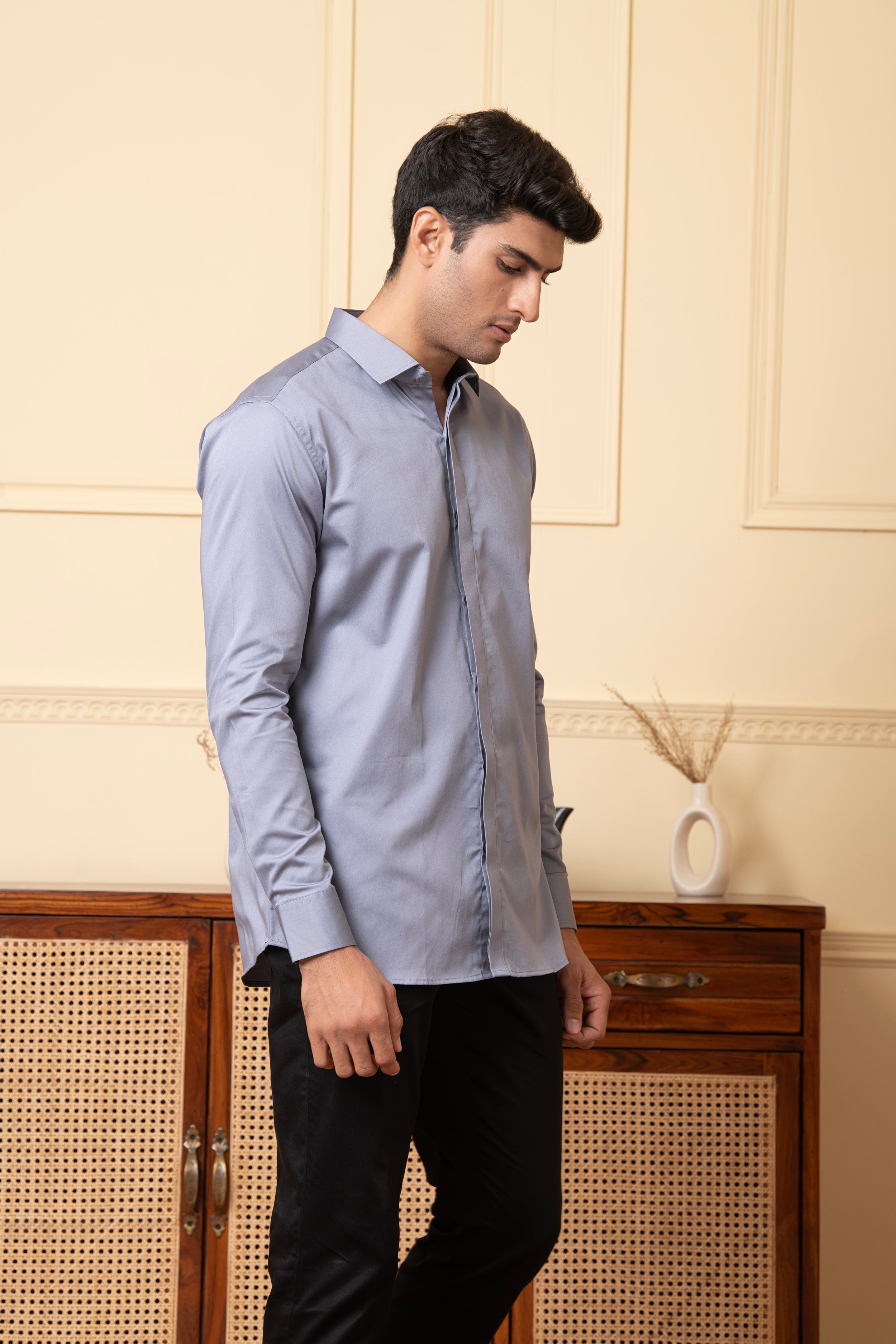 Solid Grey Plain Shirt by Hilo Design - Distacart