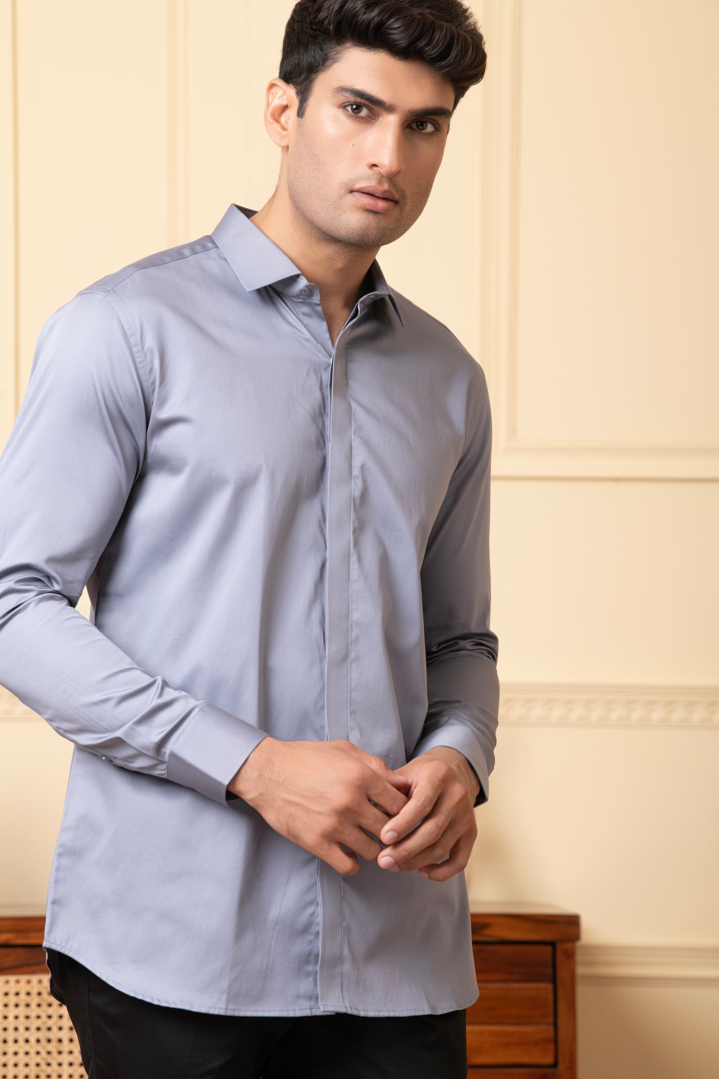 Solid Grey Plain Shirt by Hilo Design - Distacart