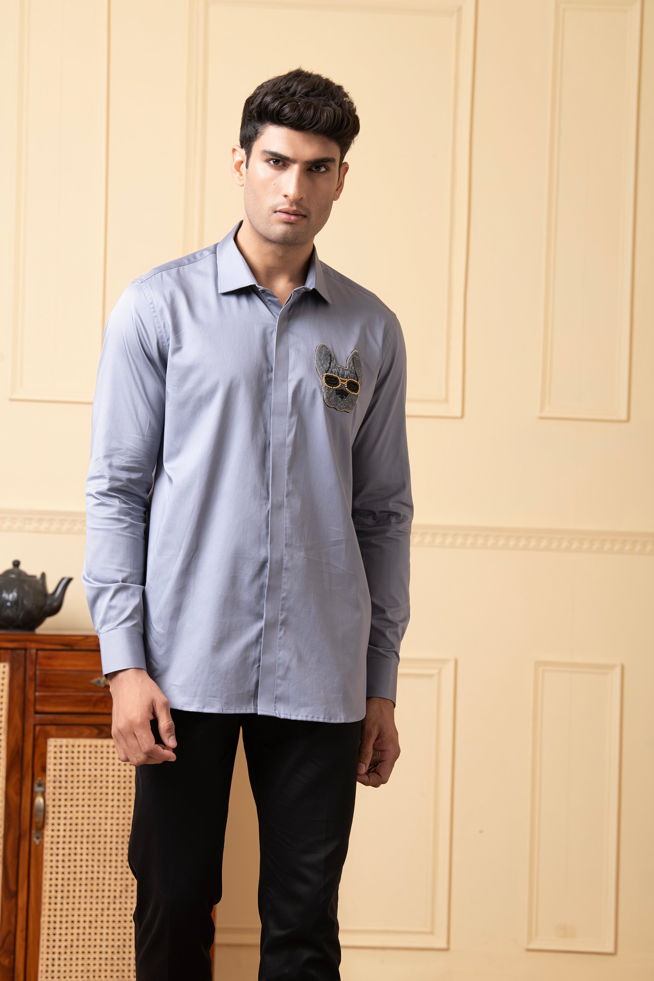 Puppy Face Embroidery Shirt by Hilo Design - Distacart