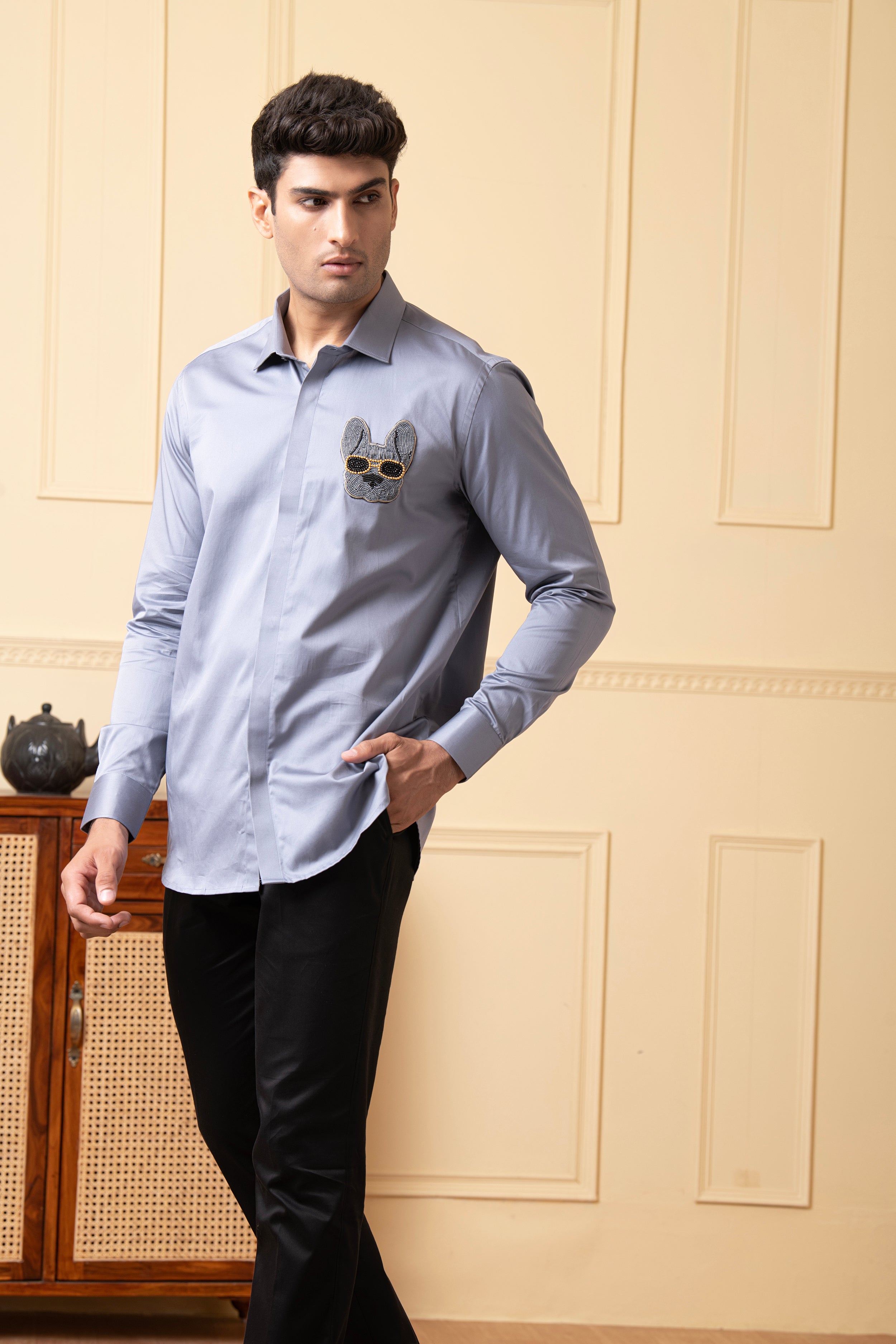 Puppy Face Embroidery Shirt by Hilo Design - Distacart