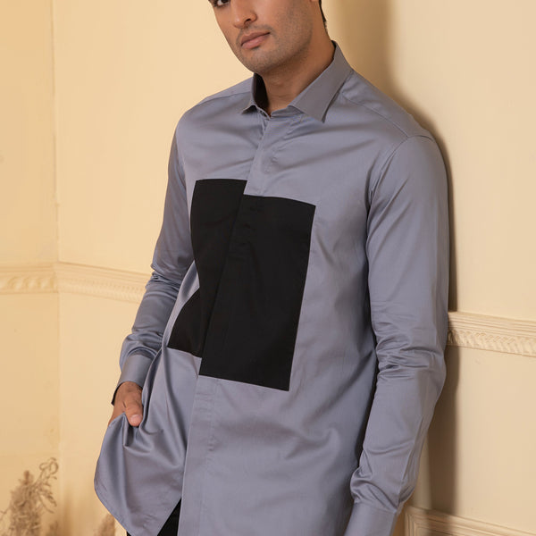 Grey Shirt With Black Patch Box by Hilo Design - Distacart