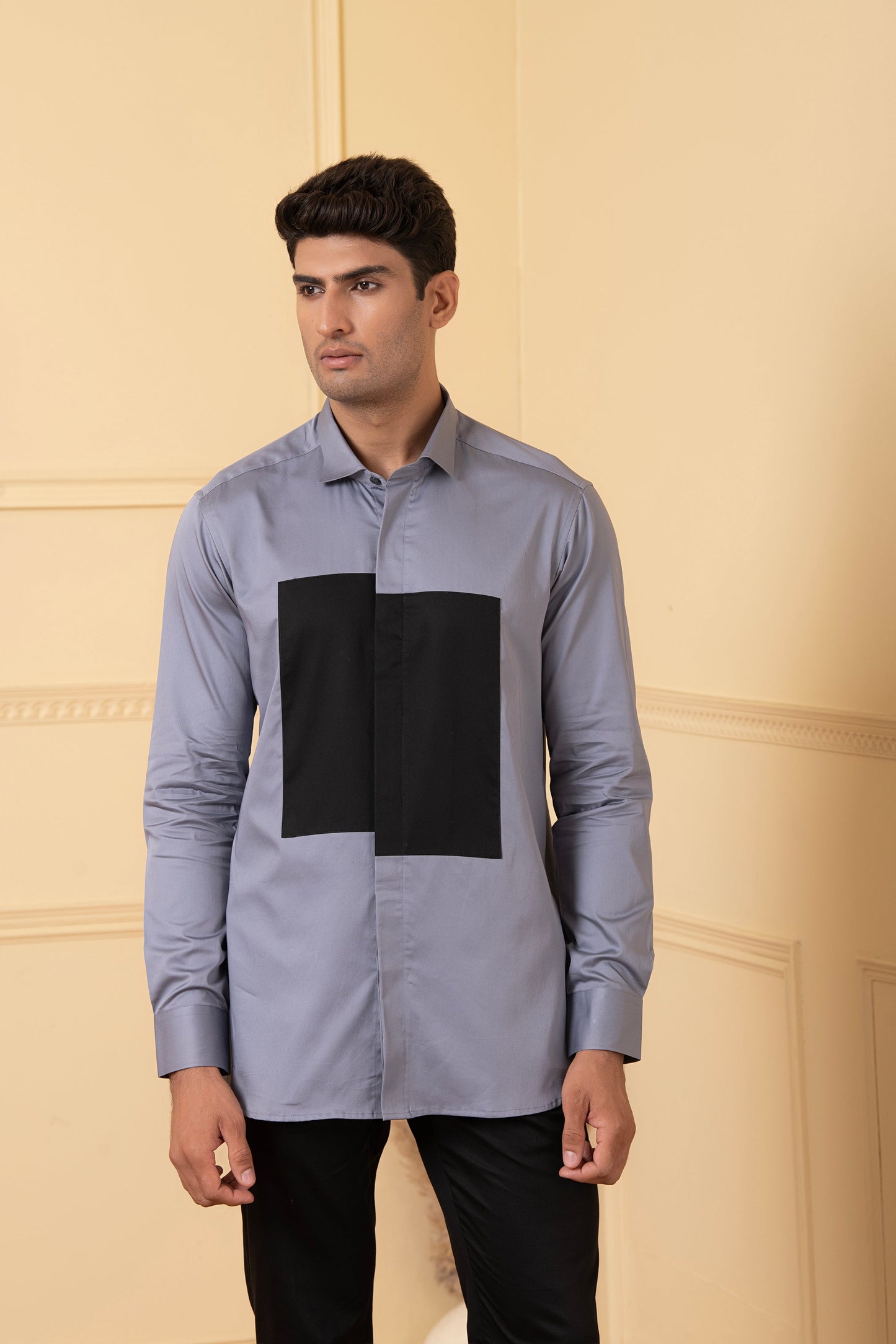 Grey Shirt With Black Patch Box by Hilo Design - Distacart