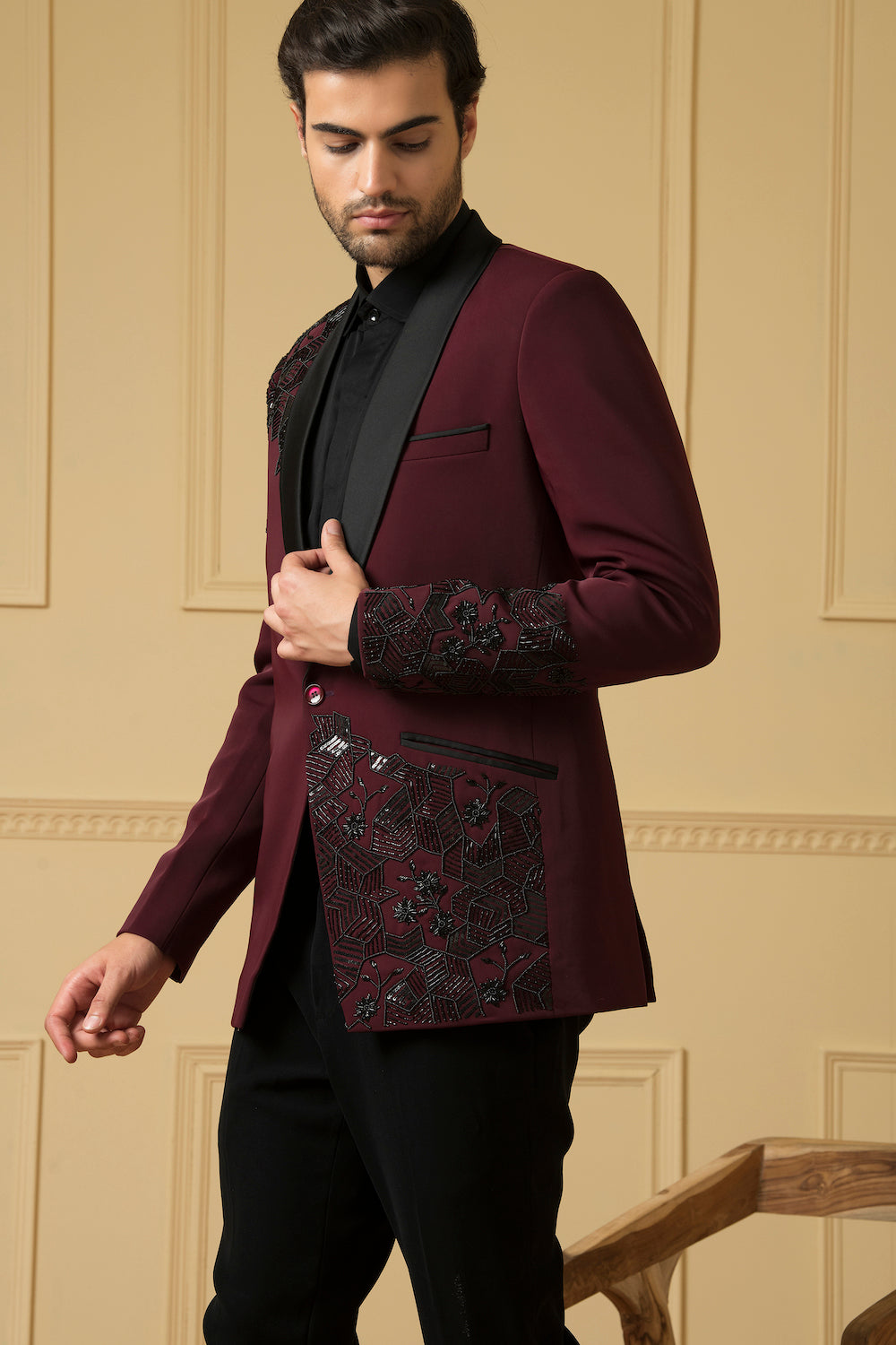 Maroon Beads Blazer by Hilo Design - Distacart