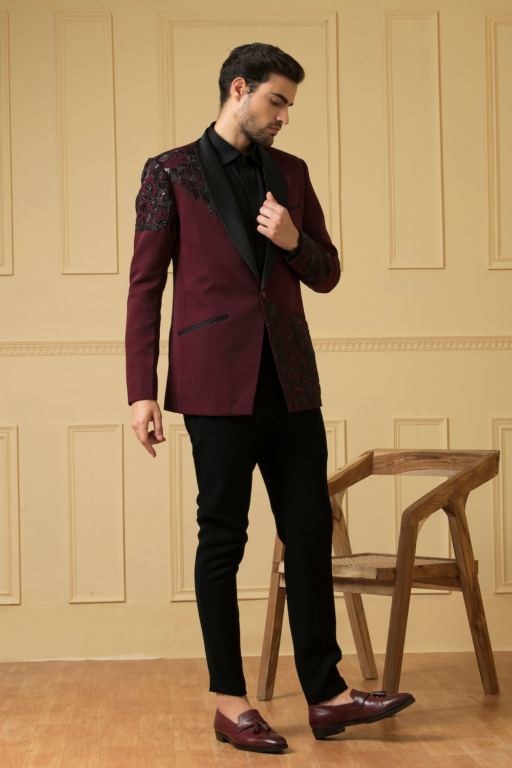 Maroon Beads Blazer by Hilo Design