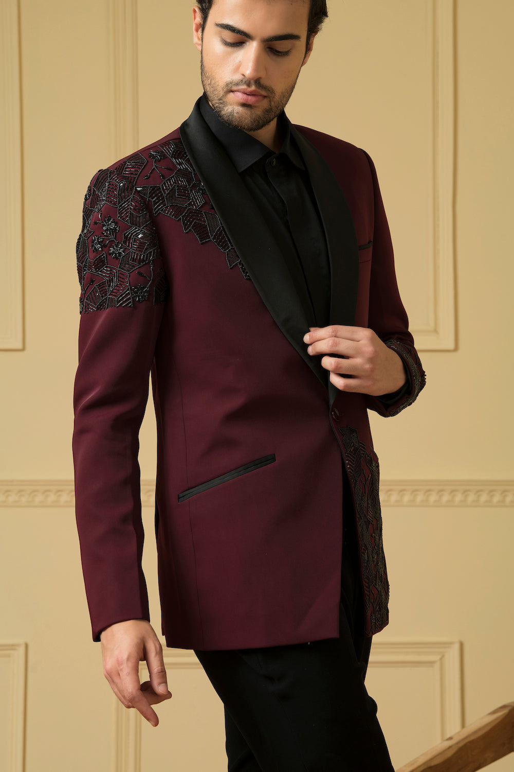 Maroon Beads Blazer by Hilo Design - Distacart