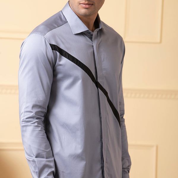 Grey Shirt With V-Shaped Black Strip by Hilo Design - Distacart