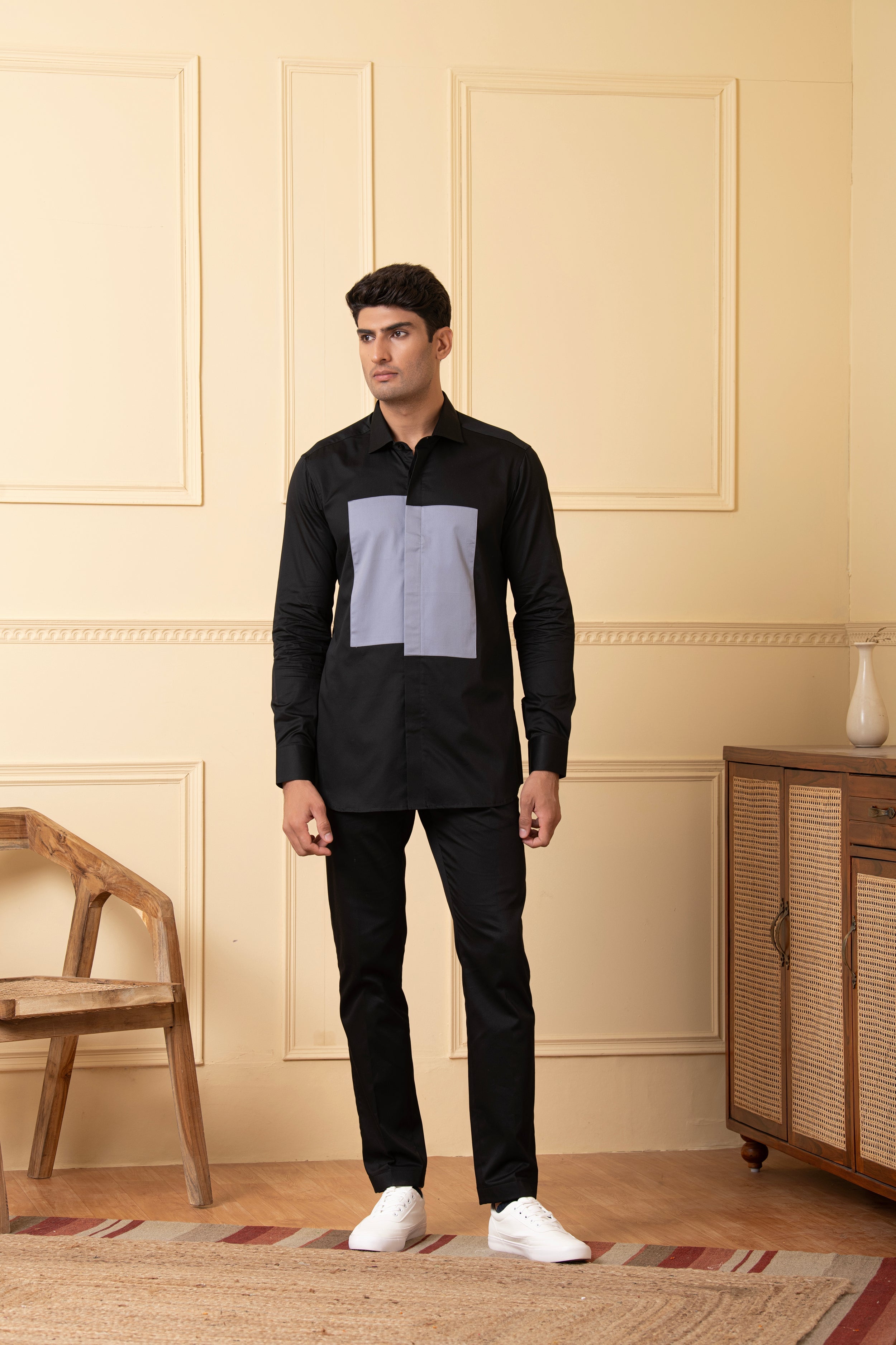 Black Shirt With Grey Patch Box by Hilo Design - Distacart