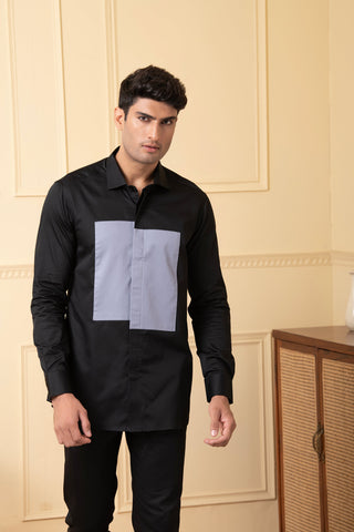 Black Shirt With Grey Patch Box by Hilo Design - Distacart