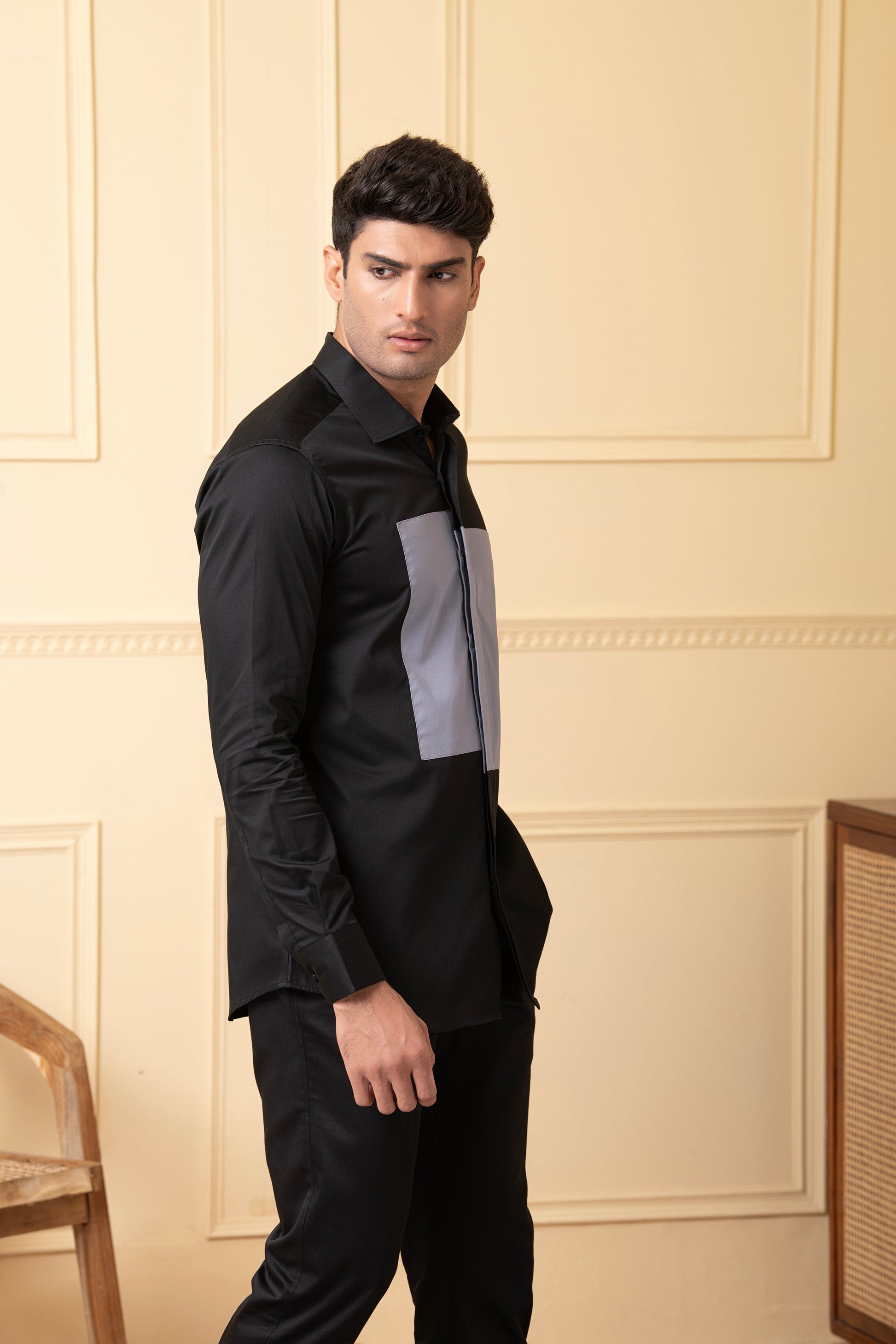 Black Shirt With Grey Patch Box by Hilo Design - Distacart
