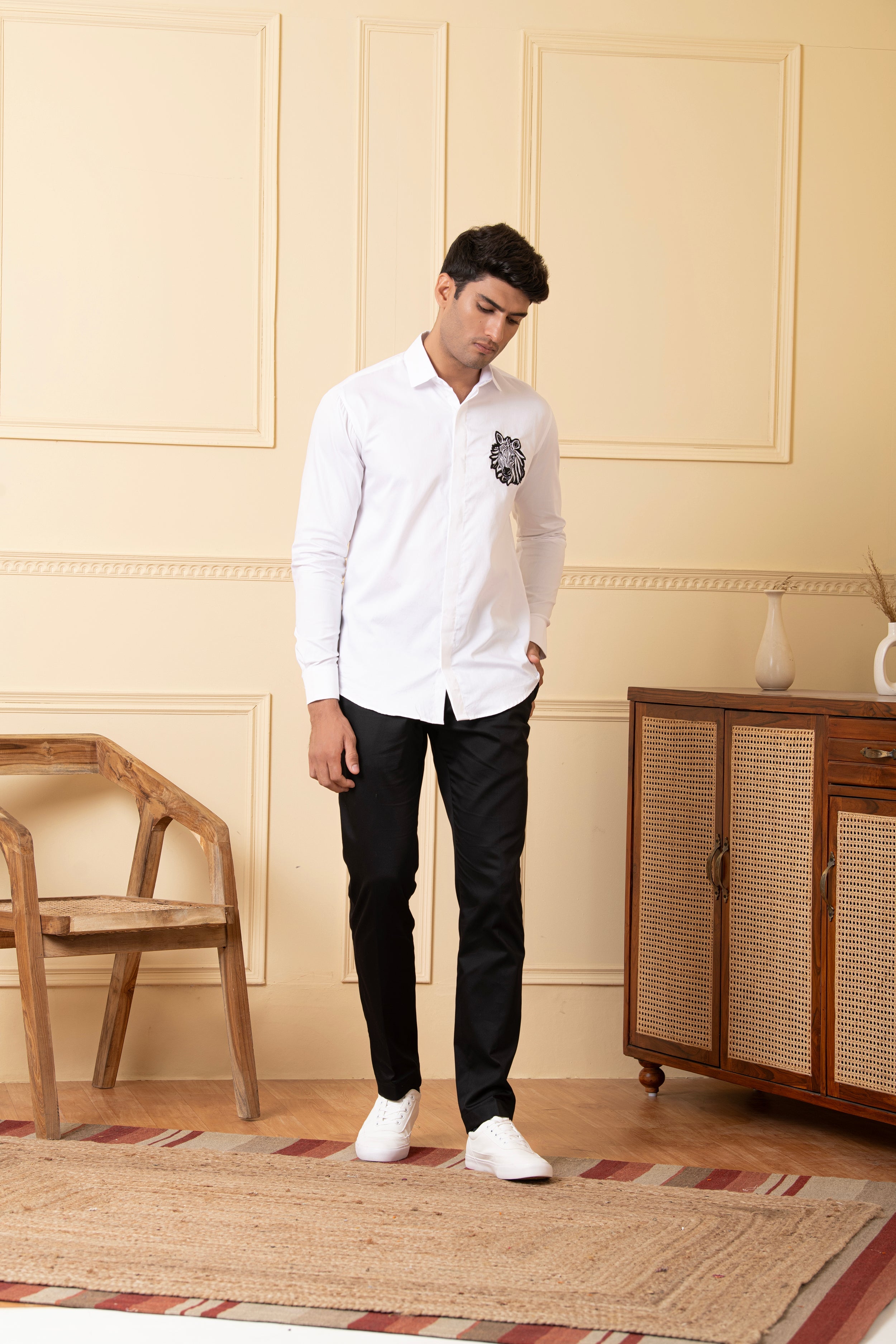 Zebra Embroidery White Shirt by Hilo Design - Distacart