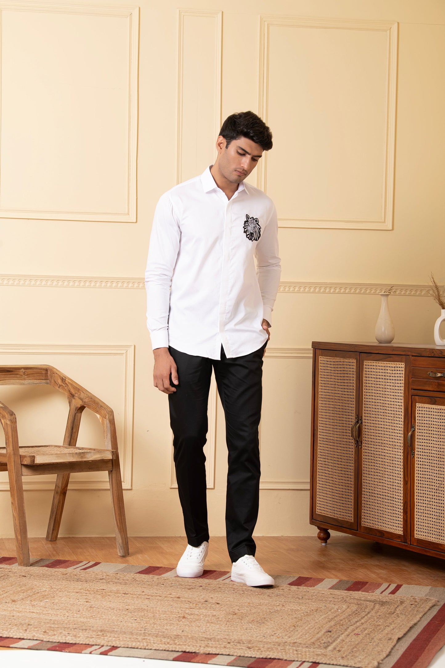Zebra Embroidery White Shirt by Hilo Design - Distacart