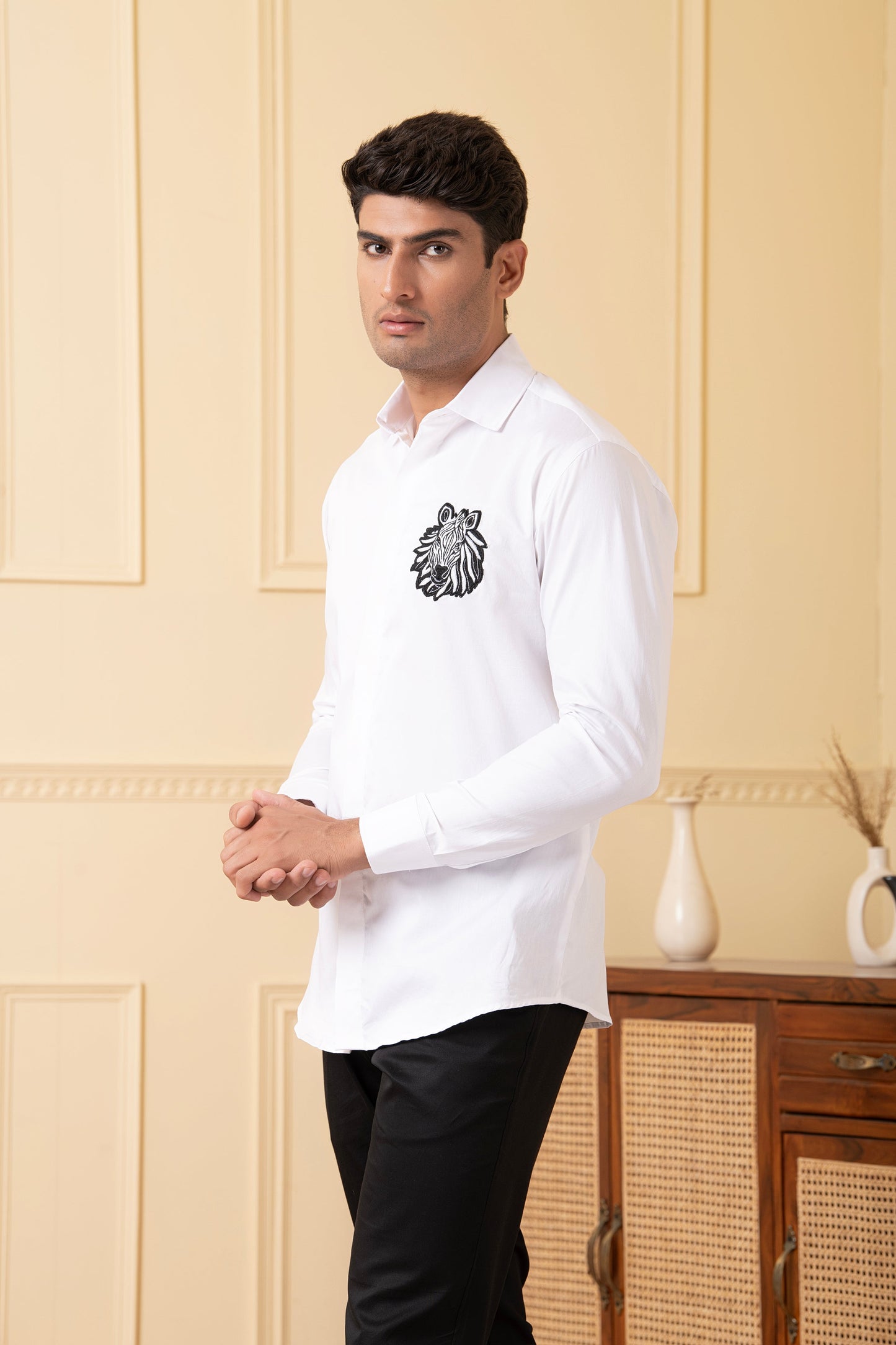 Zebra Embroidery White Shirt by Hilo Design - Distacart