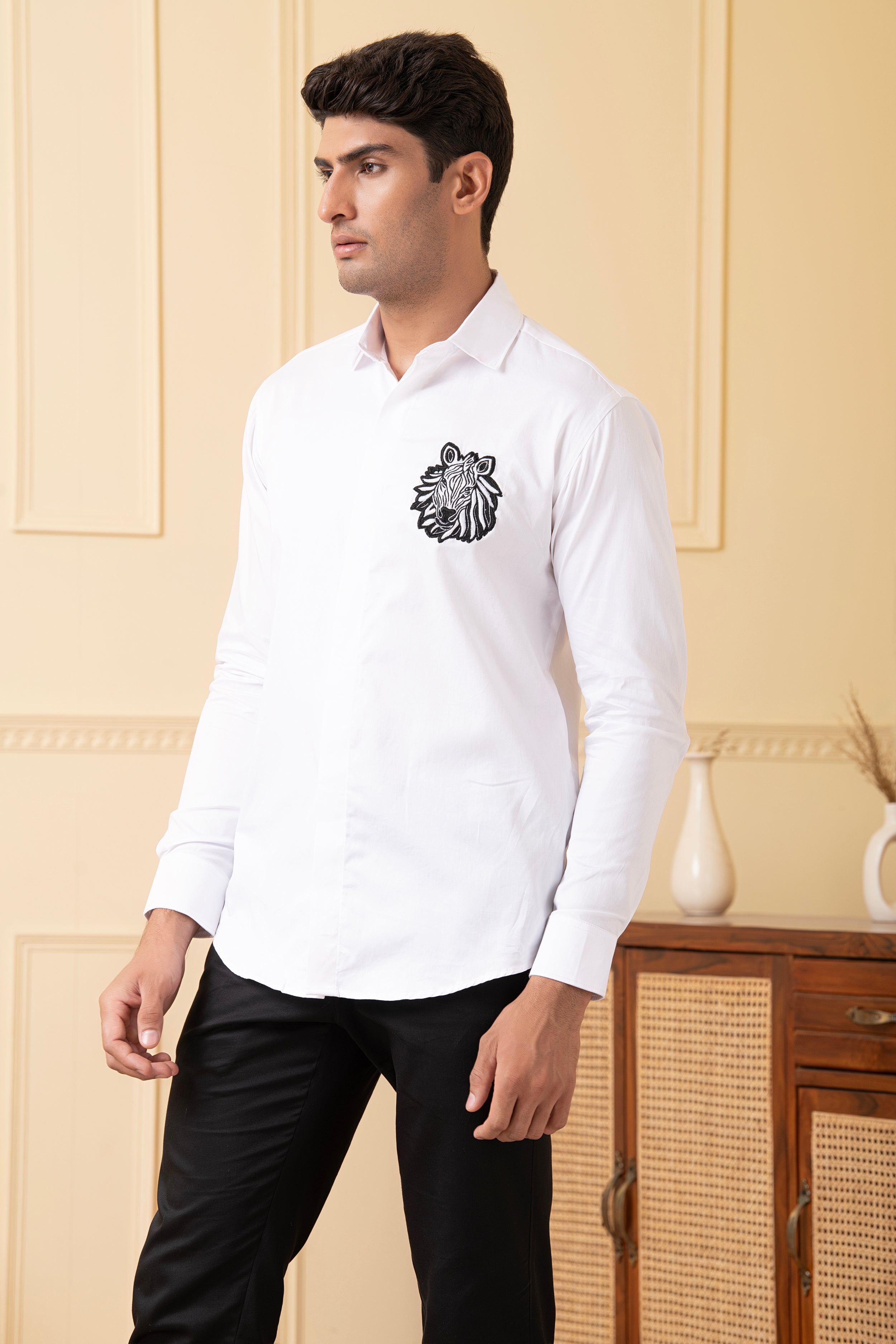 Zebra Embroidery White Shirt by Hilo Design - Distacart