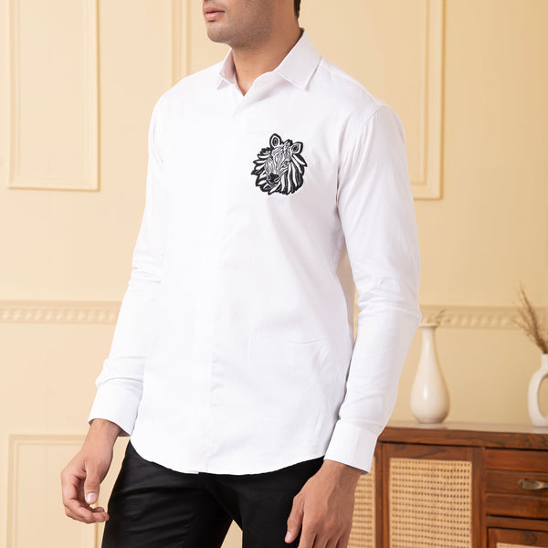 Zebra Embroidery White Shirt by Hilo Design - Distacart