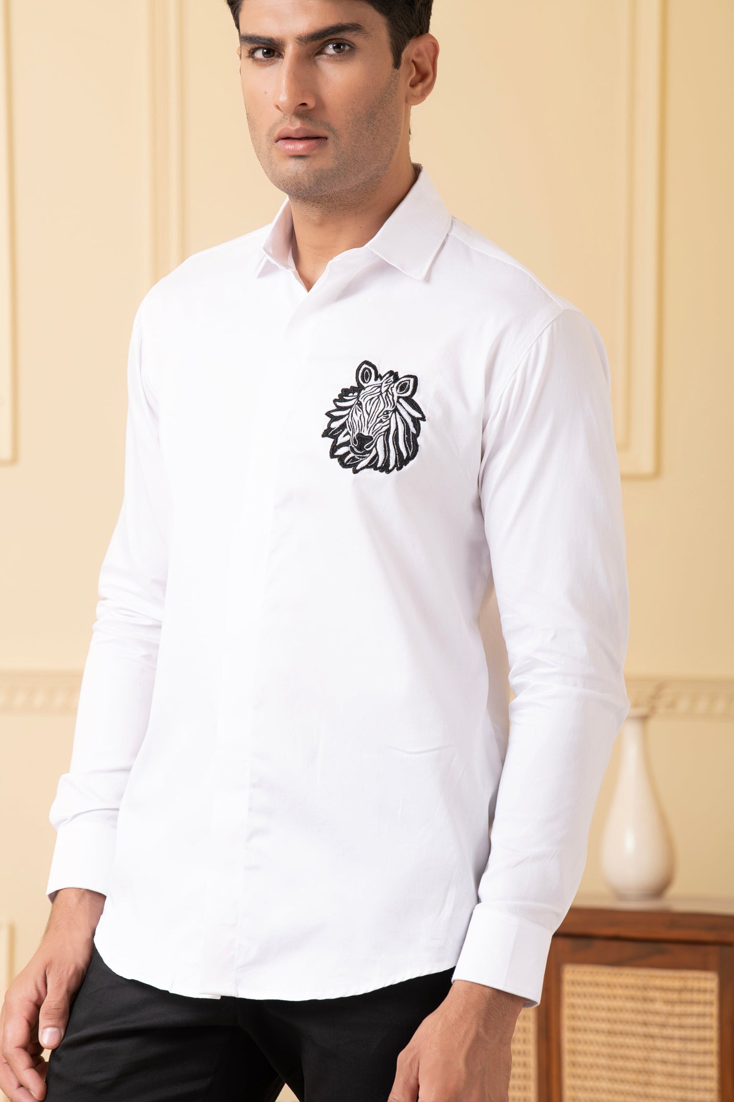Zebra Embroidery White Shirt by Hilo Design - Distacart