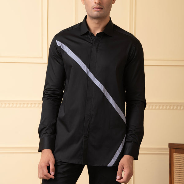 Black Shirt With V-Shaped Grey Strip by Hilo Design - Distacart
