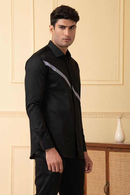 Black Shirt With V-Shaped Grey Strip by Hilo Design - Distacart