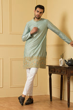 Thumbnail for Floral Motif Zari Work Kurta by Hilo Design