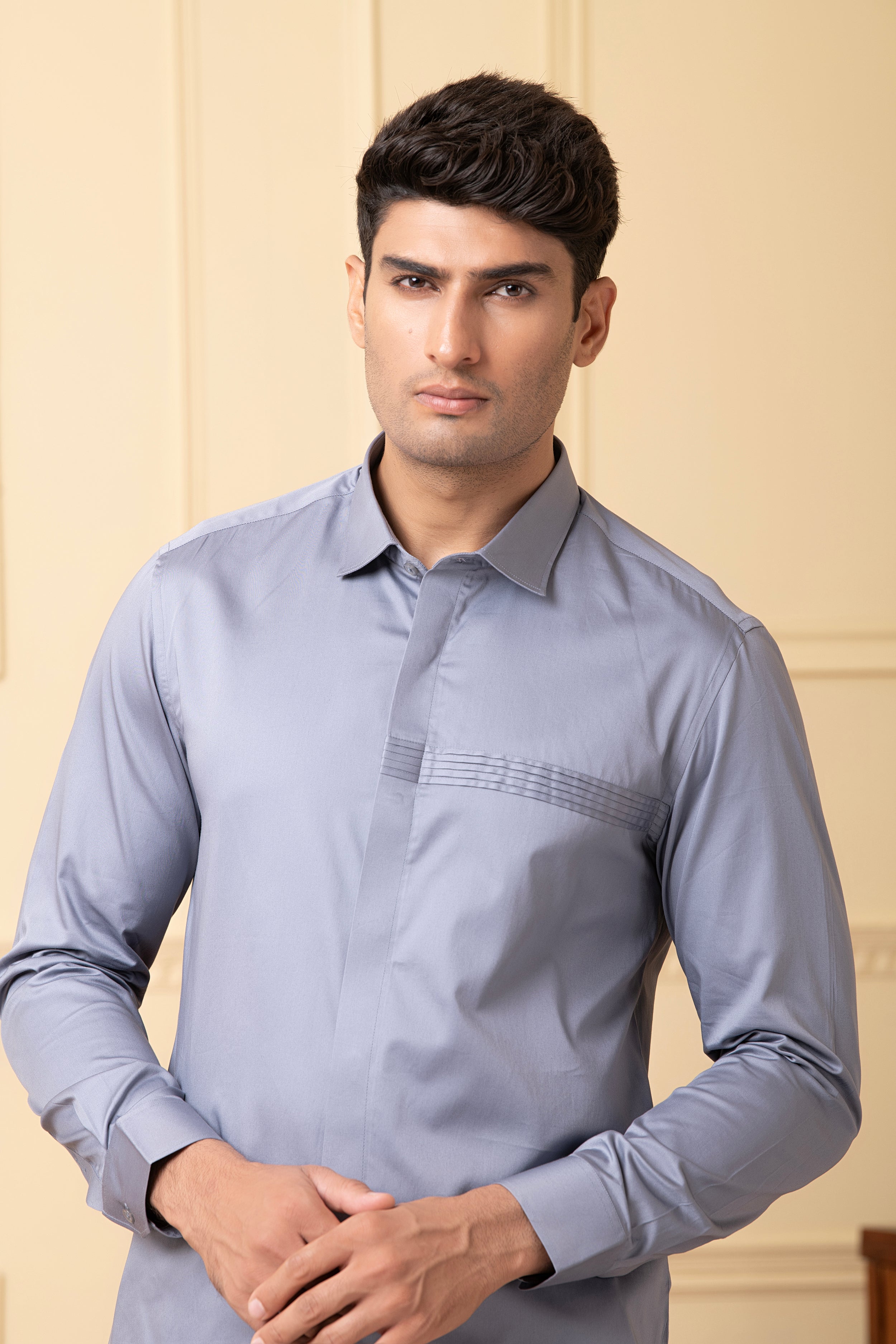 Ragic Grey Pintuck Shirt by Hilo Design - Distacart