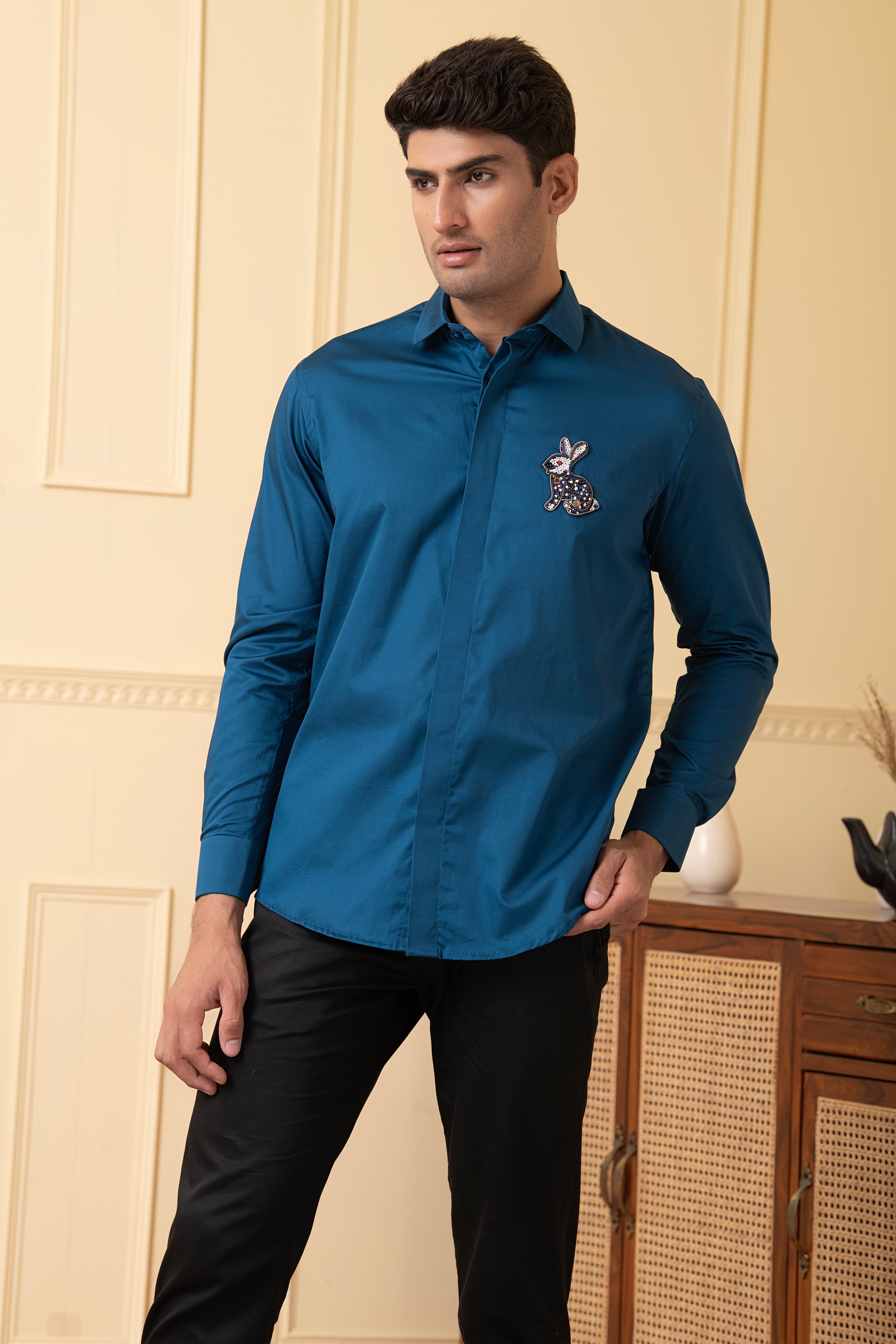 Rabbit Embroidery Shirt by Hilo Design - Distacart