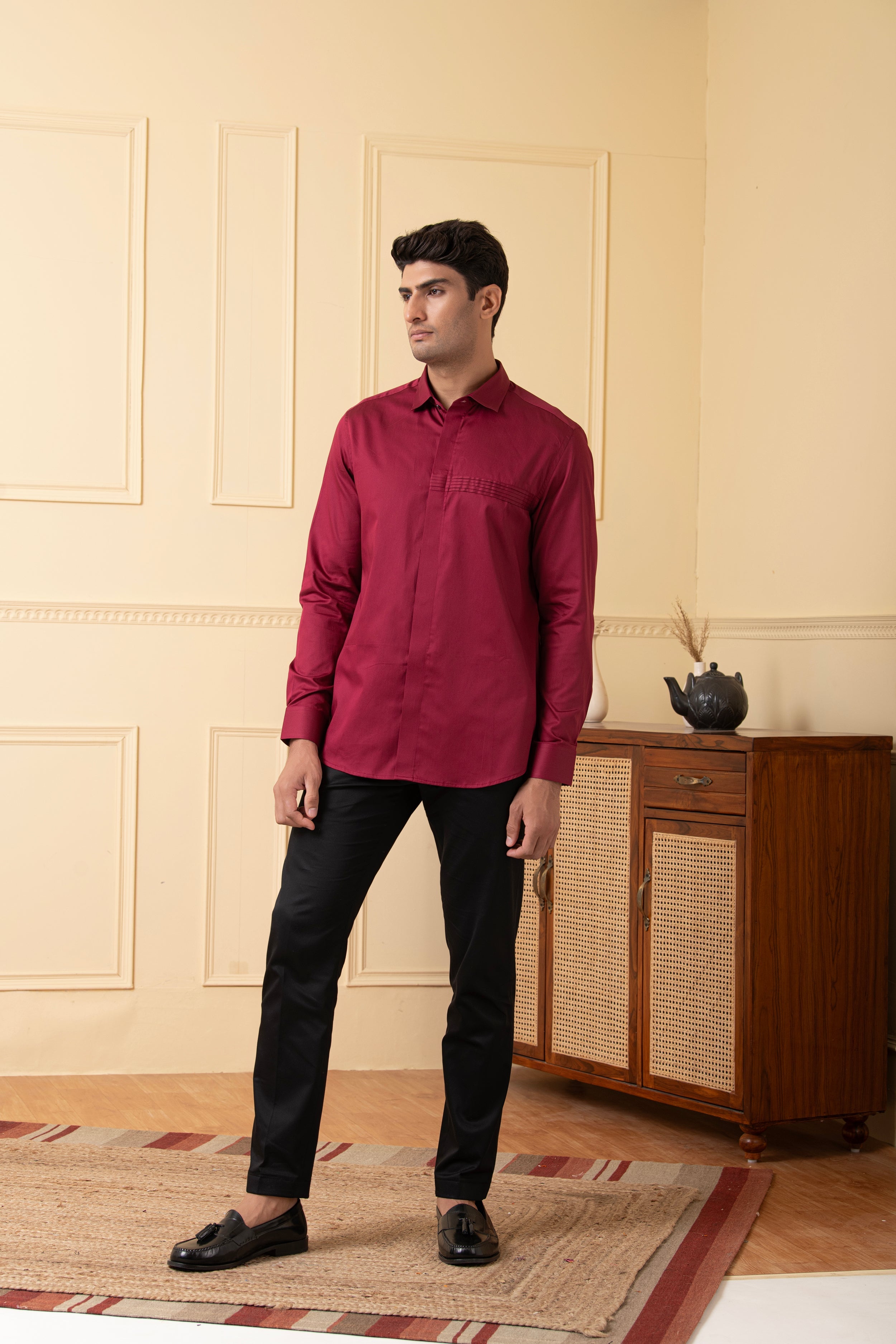 Ragic Red Pintuck Shirt by Hilo Design - Distacart