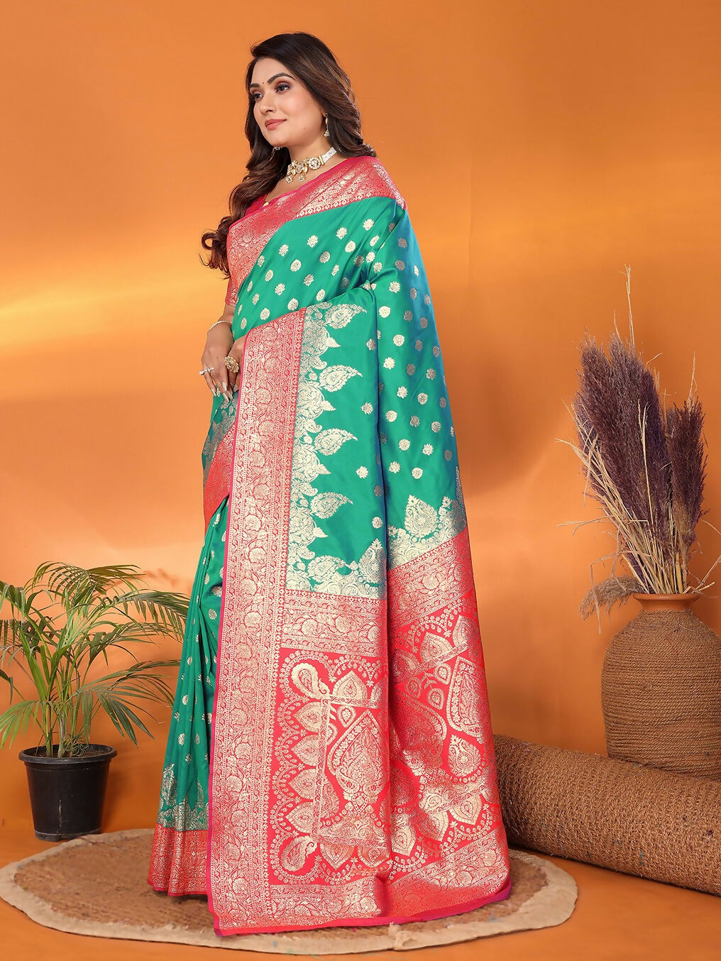 Joban Fashion Banarasi Light Green Woven Soft Silk Saree