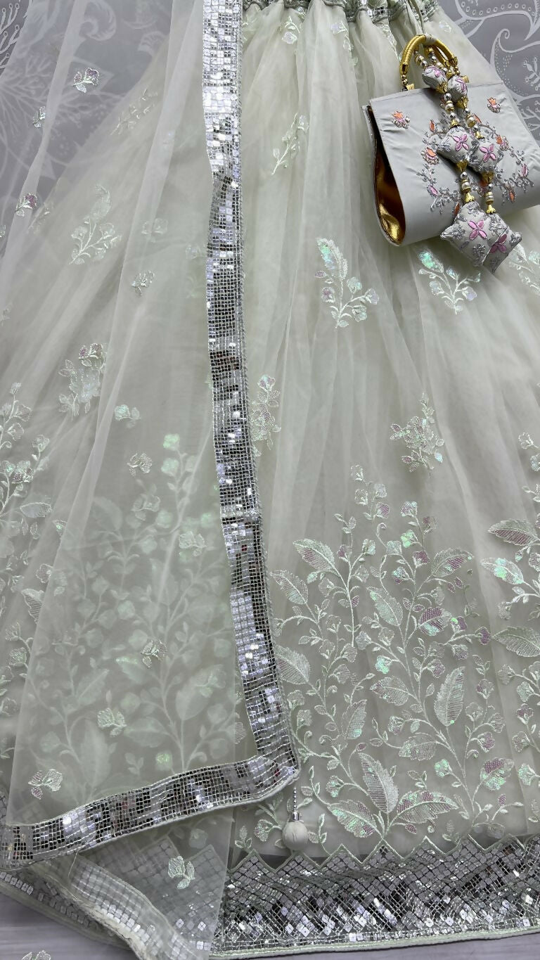 Jyoti Fashion Women's Sea Green Bridal Net Fancy Sequins with Multi Thread Embroidered Wedding Lehenga Choli - Distacart