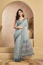 Thumbnail for Vastranavya Grey Digital Printed Linen Ready To Wear Designer Saree with Unstitched Blouse - Distacart