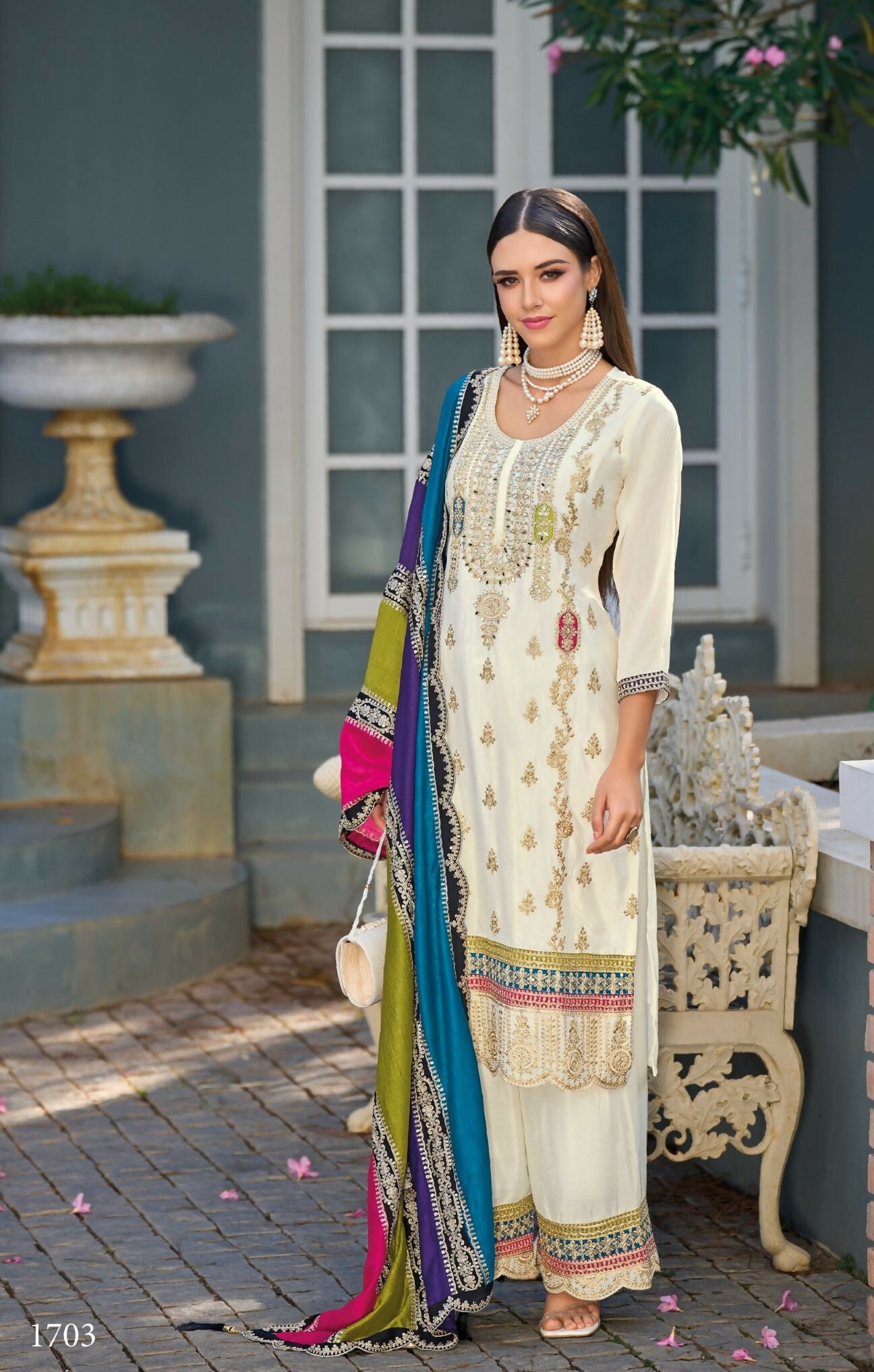 Anaita White Premium Embroidered Chinon Stitched Salwar Suit - Distacart