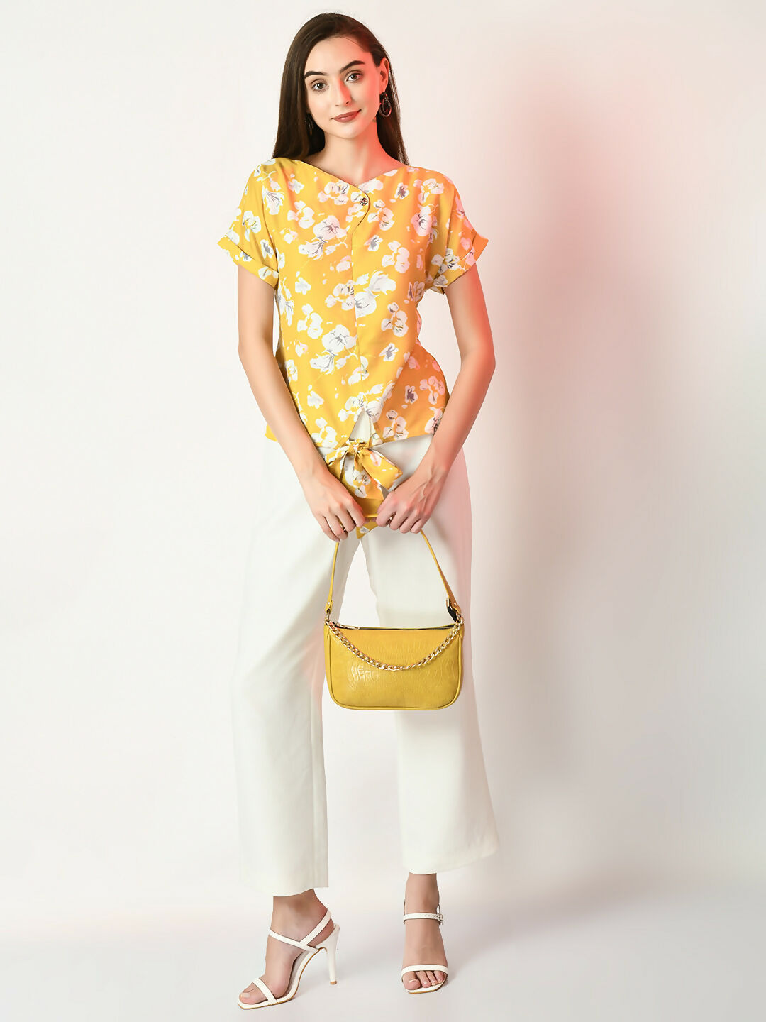 Myshka Women's Yellow Printed Top - Distacart