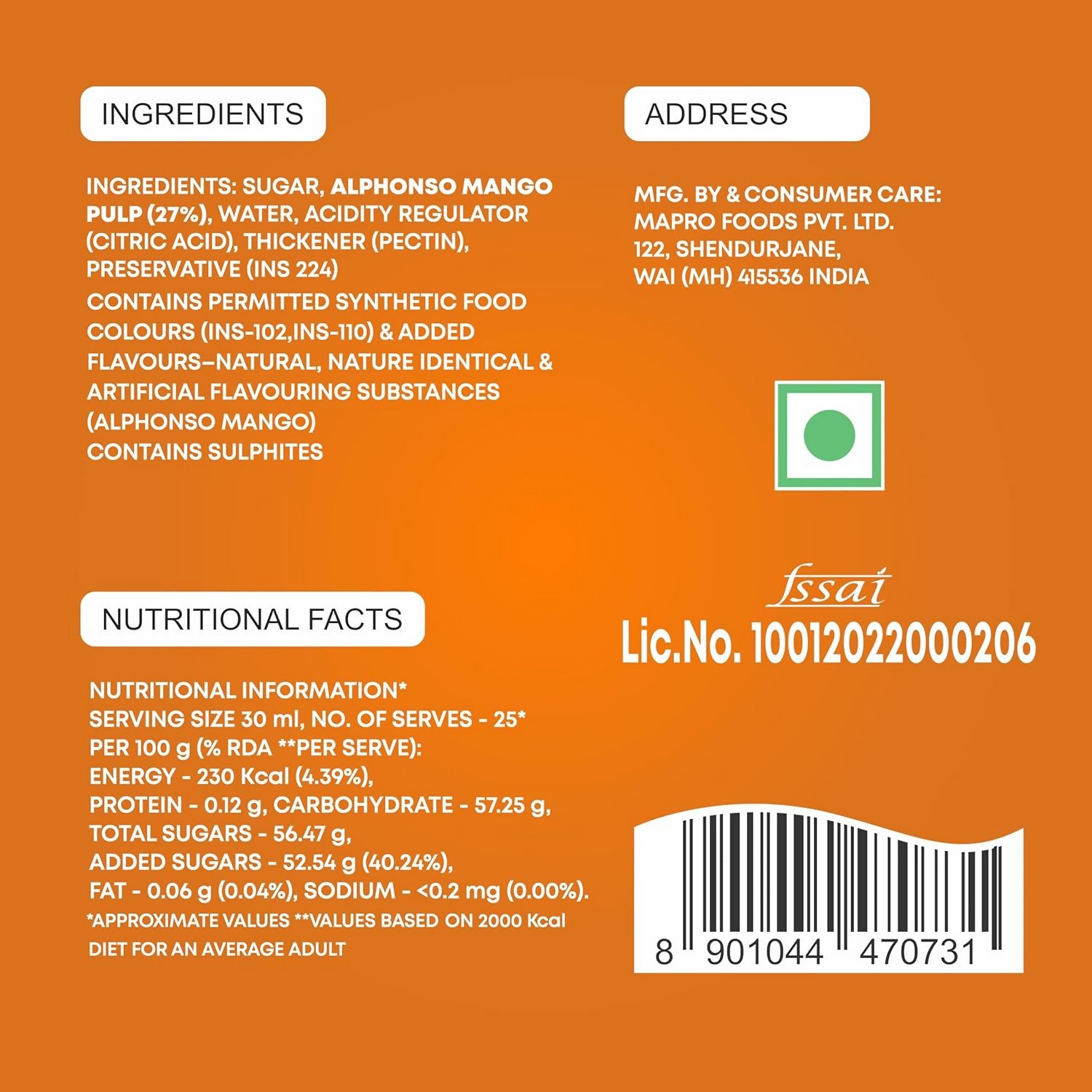 Mapro Alphonso Mango Crush - Dista
