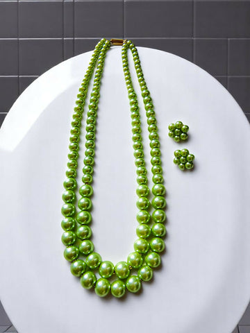 Inhanns Everyday Workwear Pearl Set (Double Layered Pearls) - Pista Green - Distacart