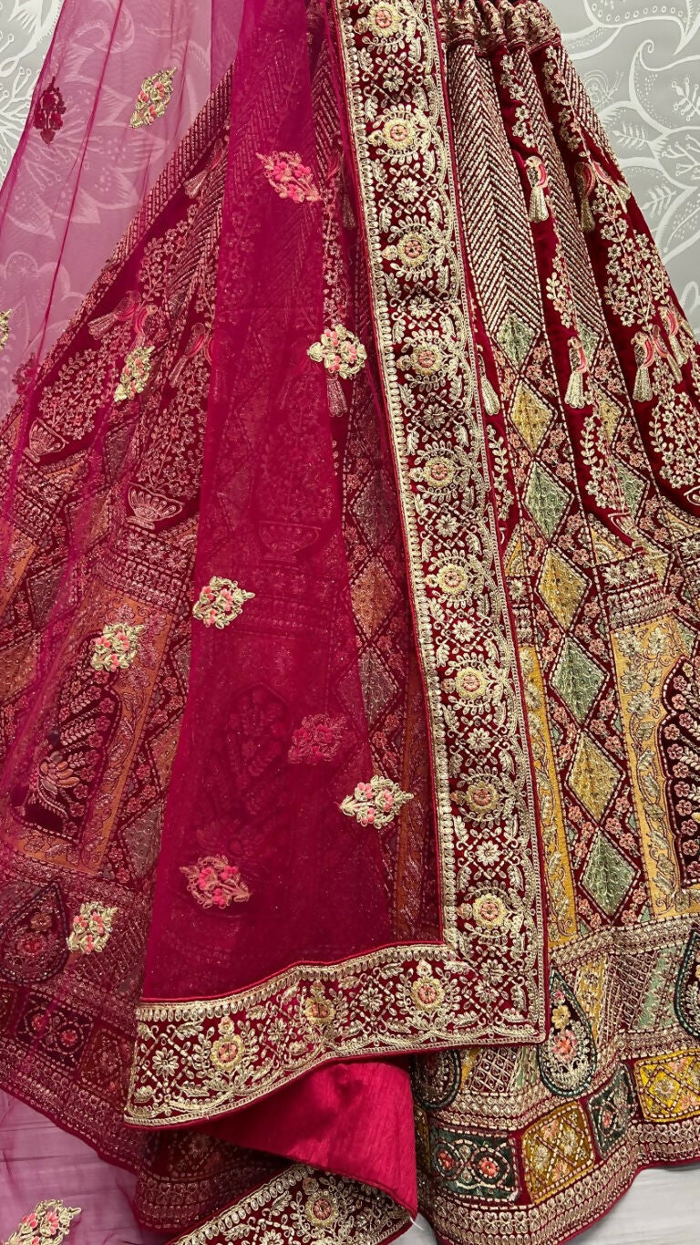 Jyoti Fashion Women's Rani Pink Velvet Fancy Dori, Zari with Multi Thread Embroidered Wedding Lehenga Choli - Distacart