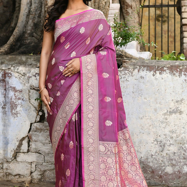 Joban Fashion Magenta Pure Katan Pure Handloom Banarasi Silk Saree